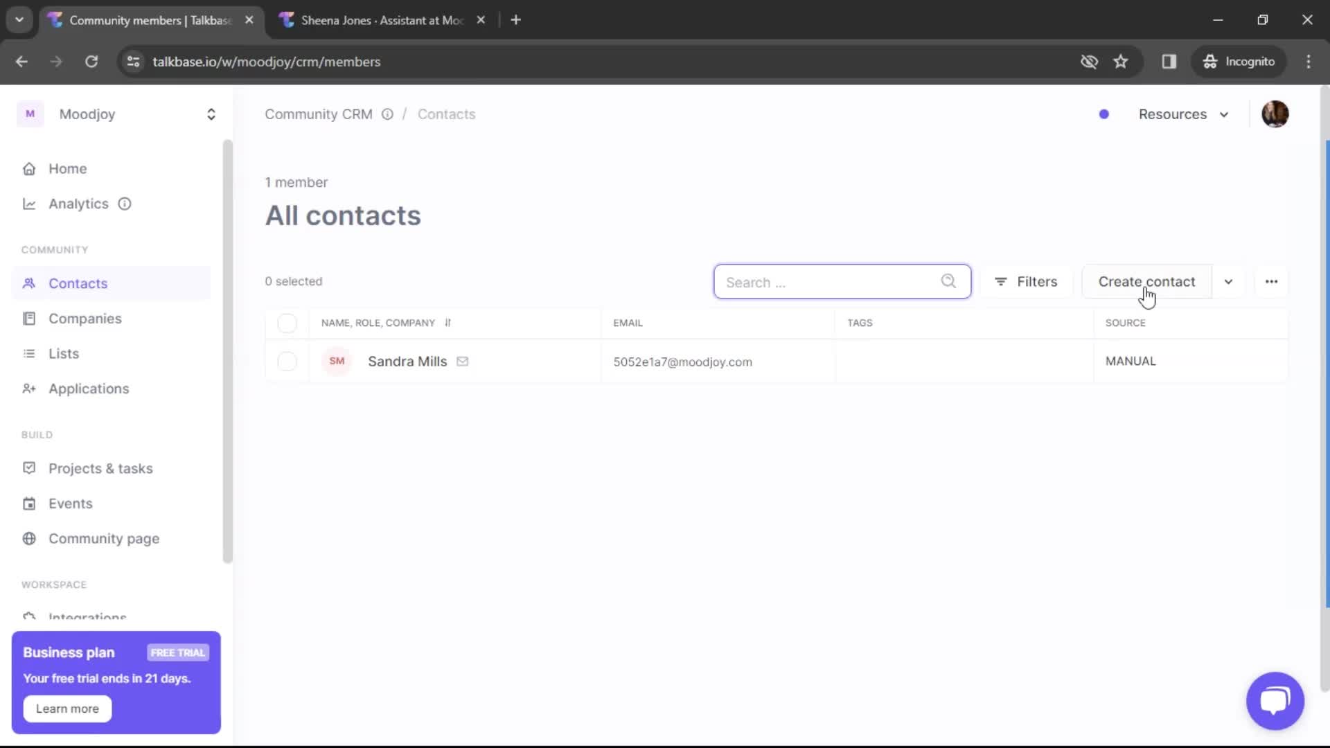 Creating new contact screenshot