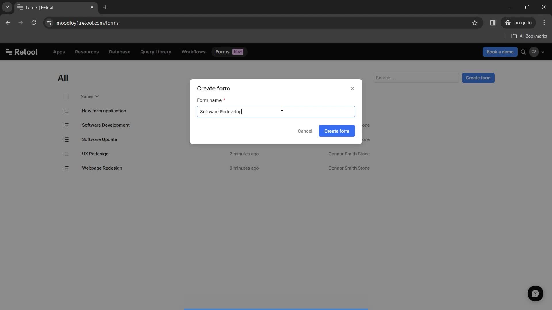 Creating a form screenshot