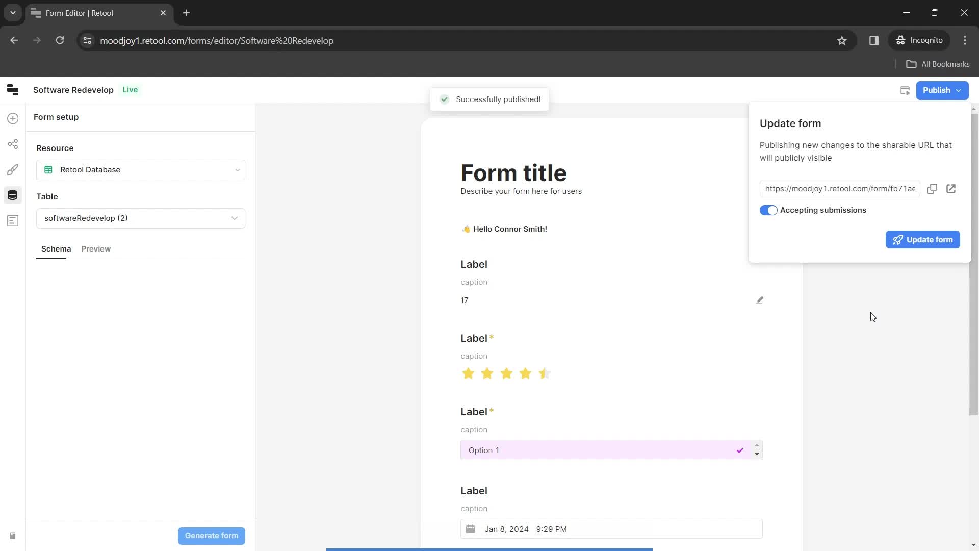 Creating a form screenshot