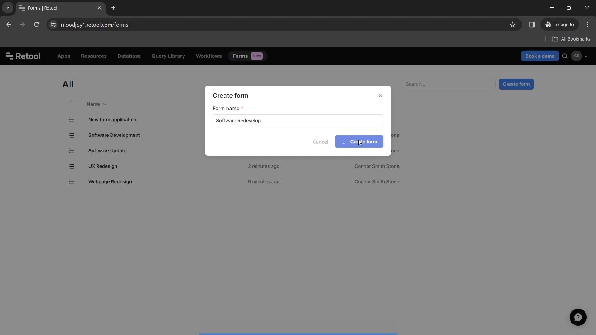 Creating a form screenshot