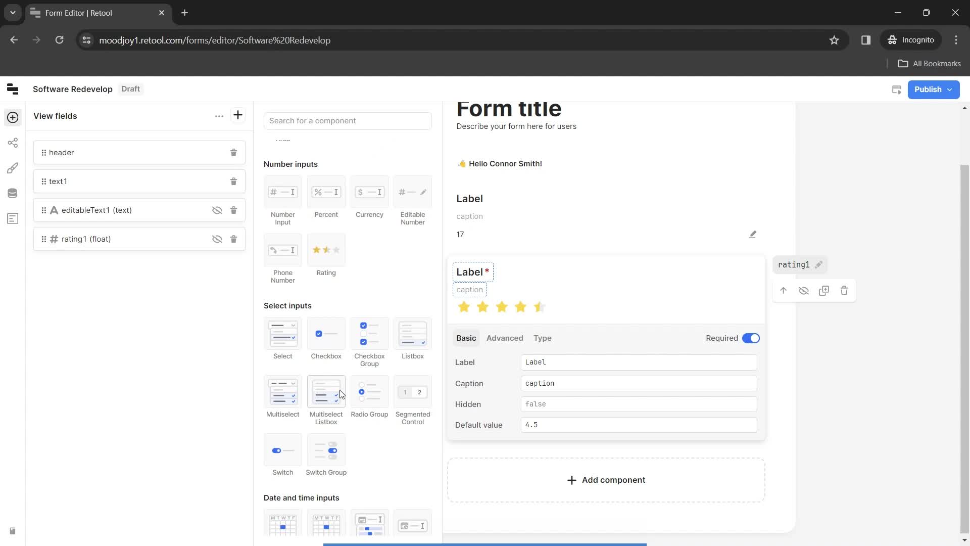 Creating a form screenshot