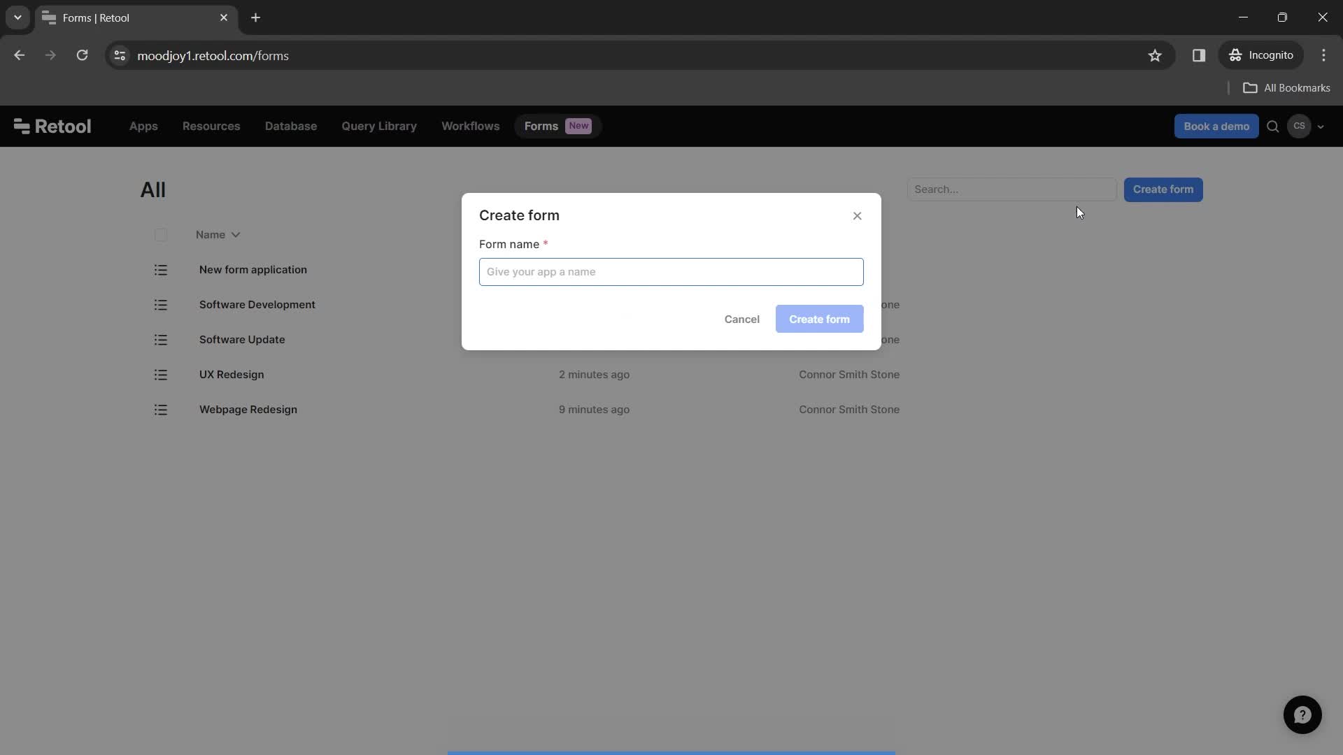 Creating a form screenshot