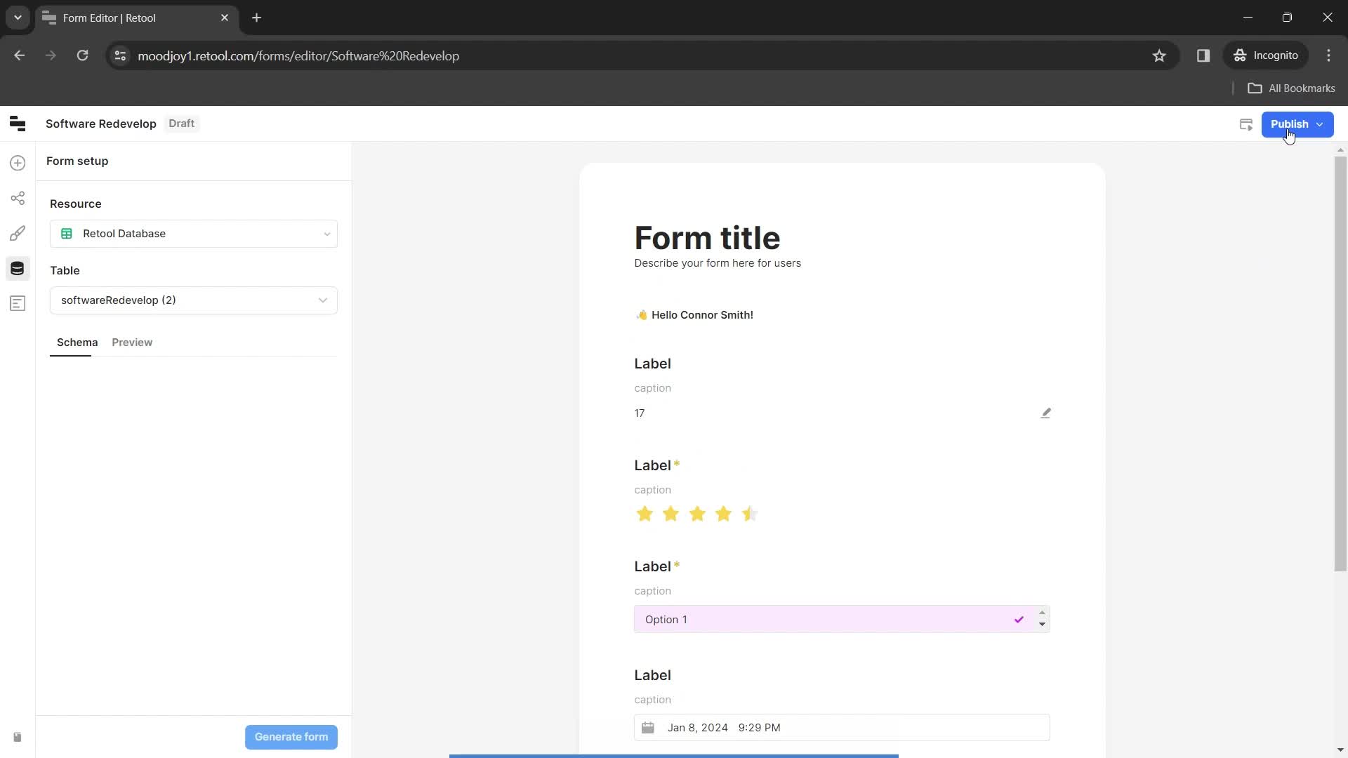 Creating a form screenshot