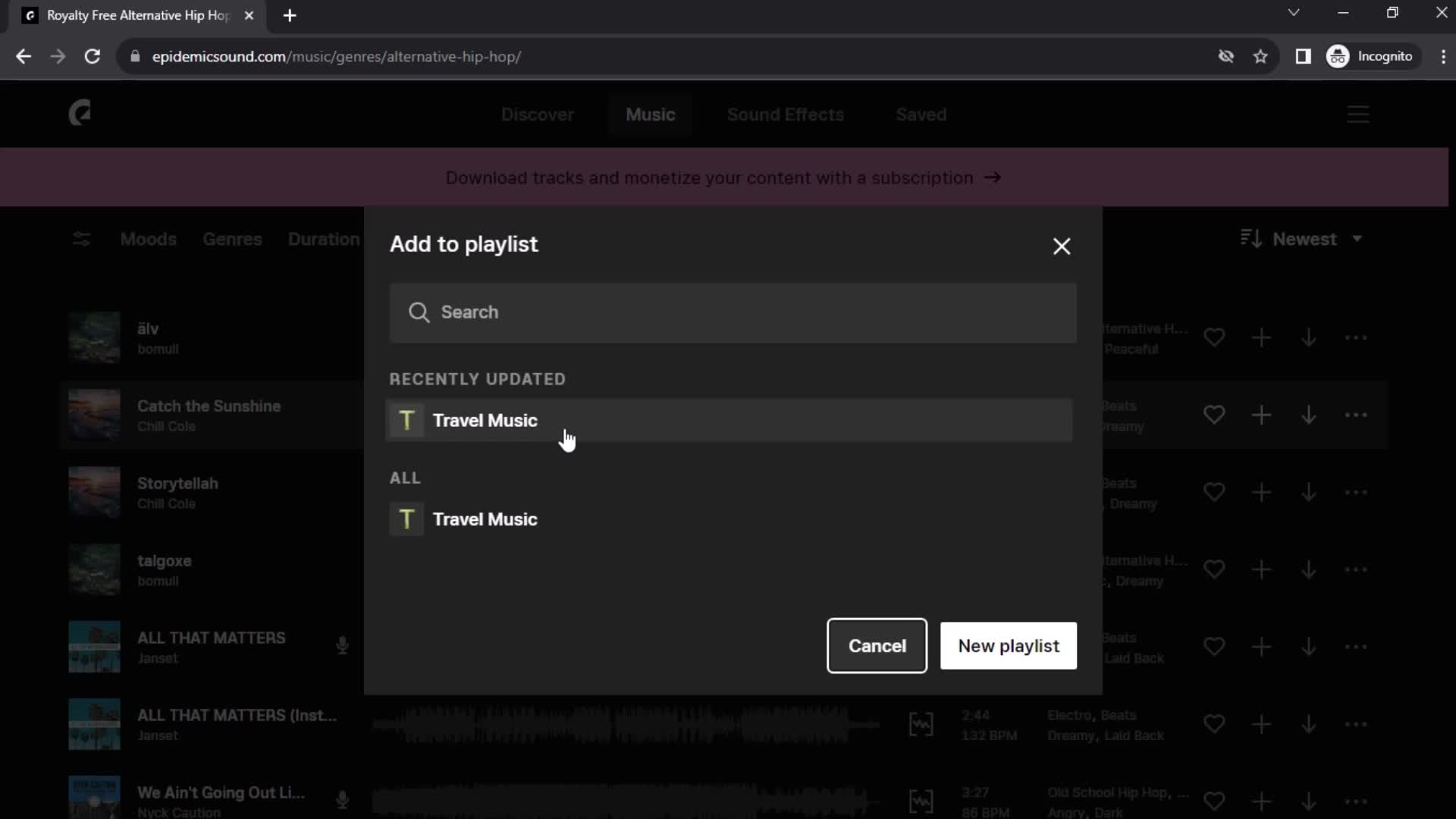 Creating a playlist screenshot