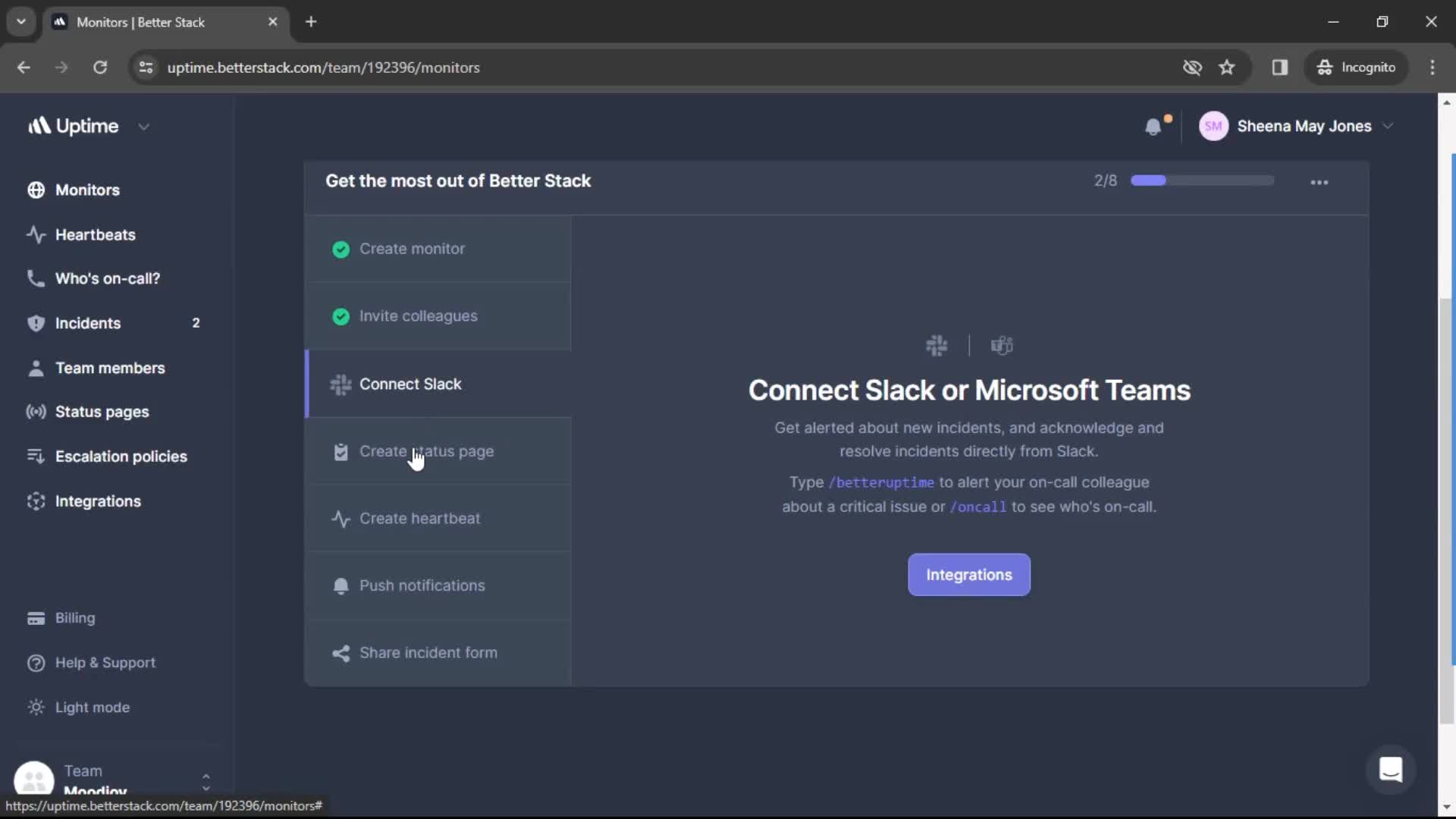 Creating status page screenshot