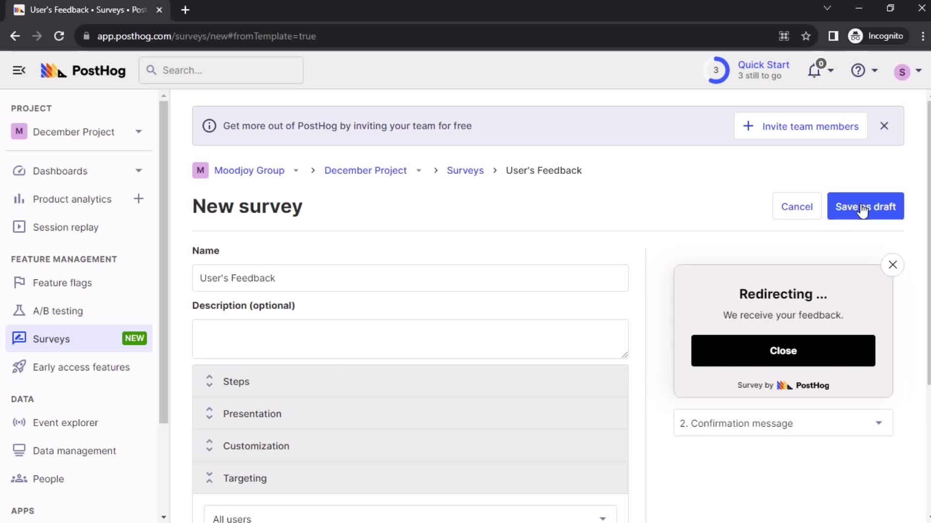 Creating a survey screenshot