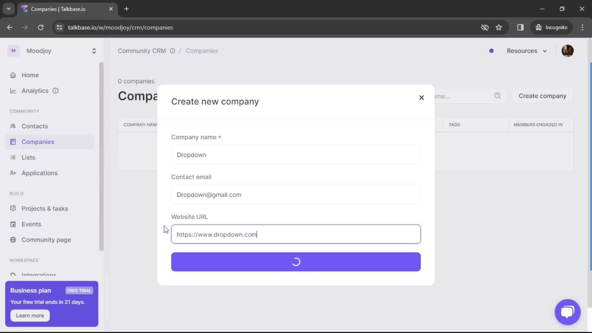 Creating a company screenshot