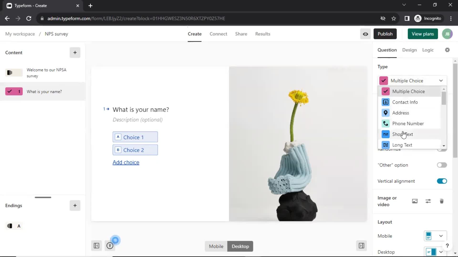 Creating a form screenshot