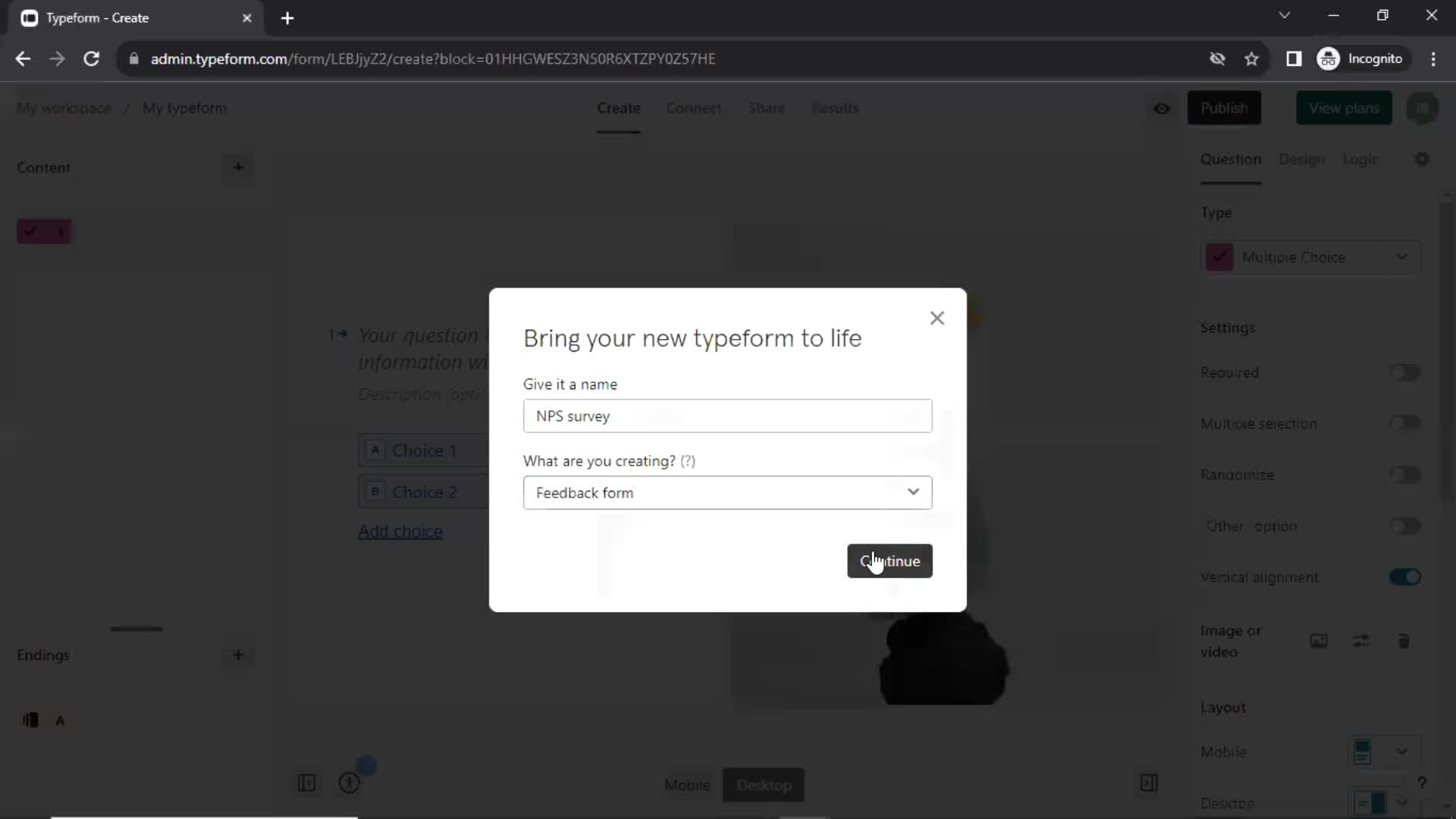 Creating a form screenshot