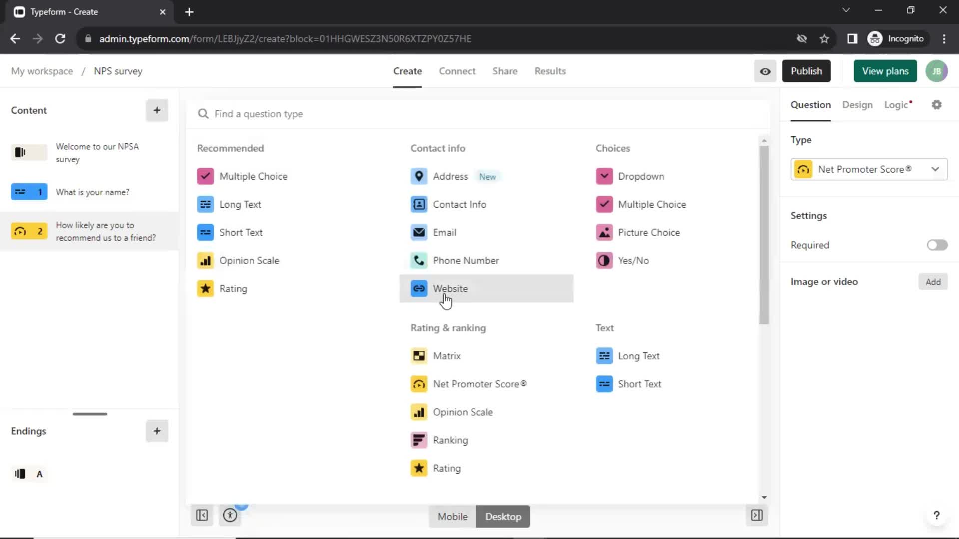 Creating a form screenshot