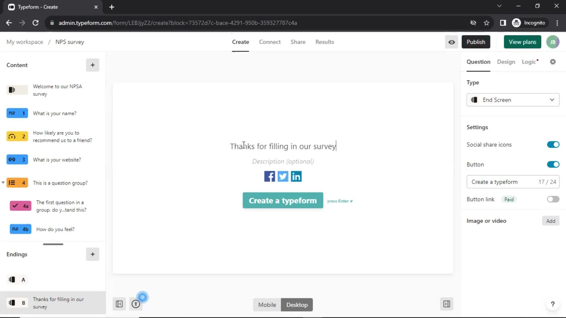 Creating a form screenshot