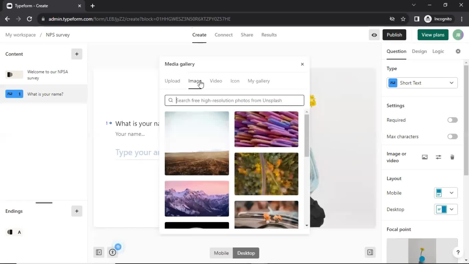 Creating a form screenshot