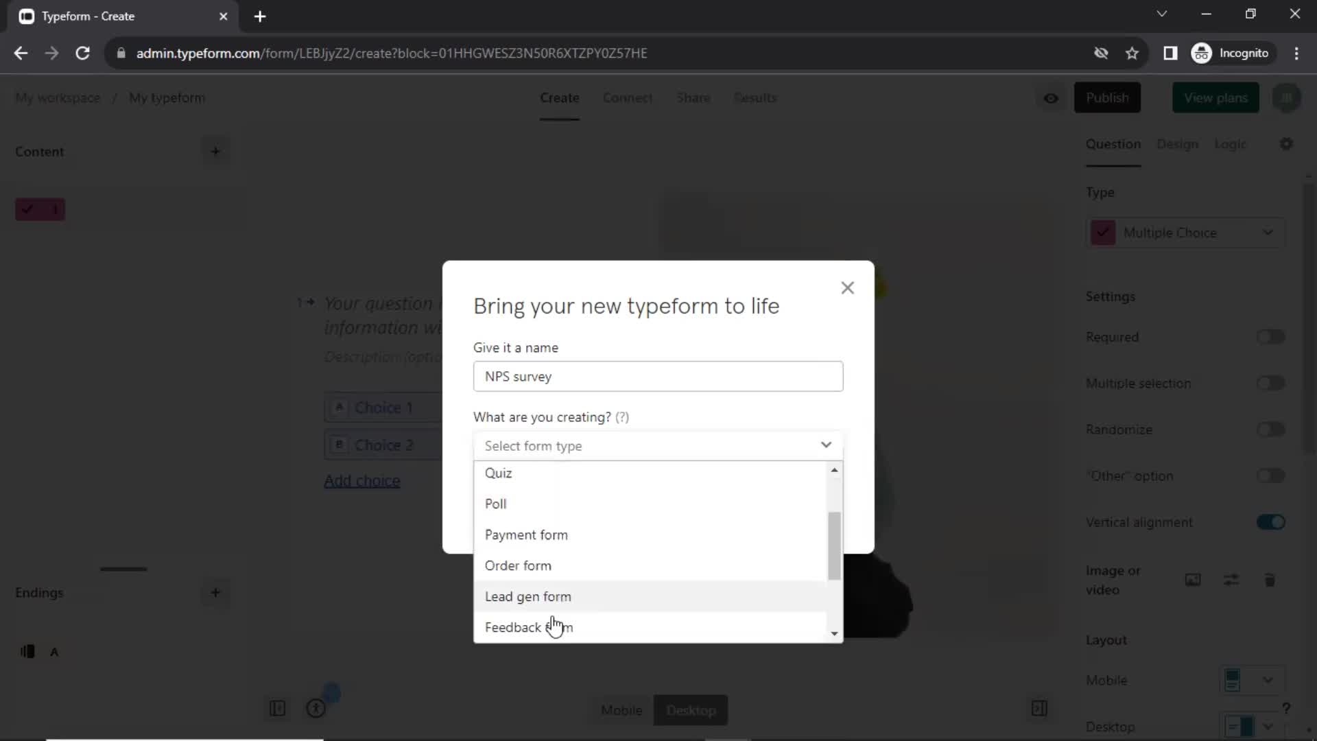 Creating a form screenshot