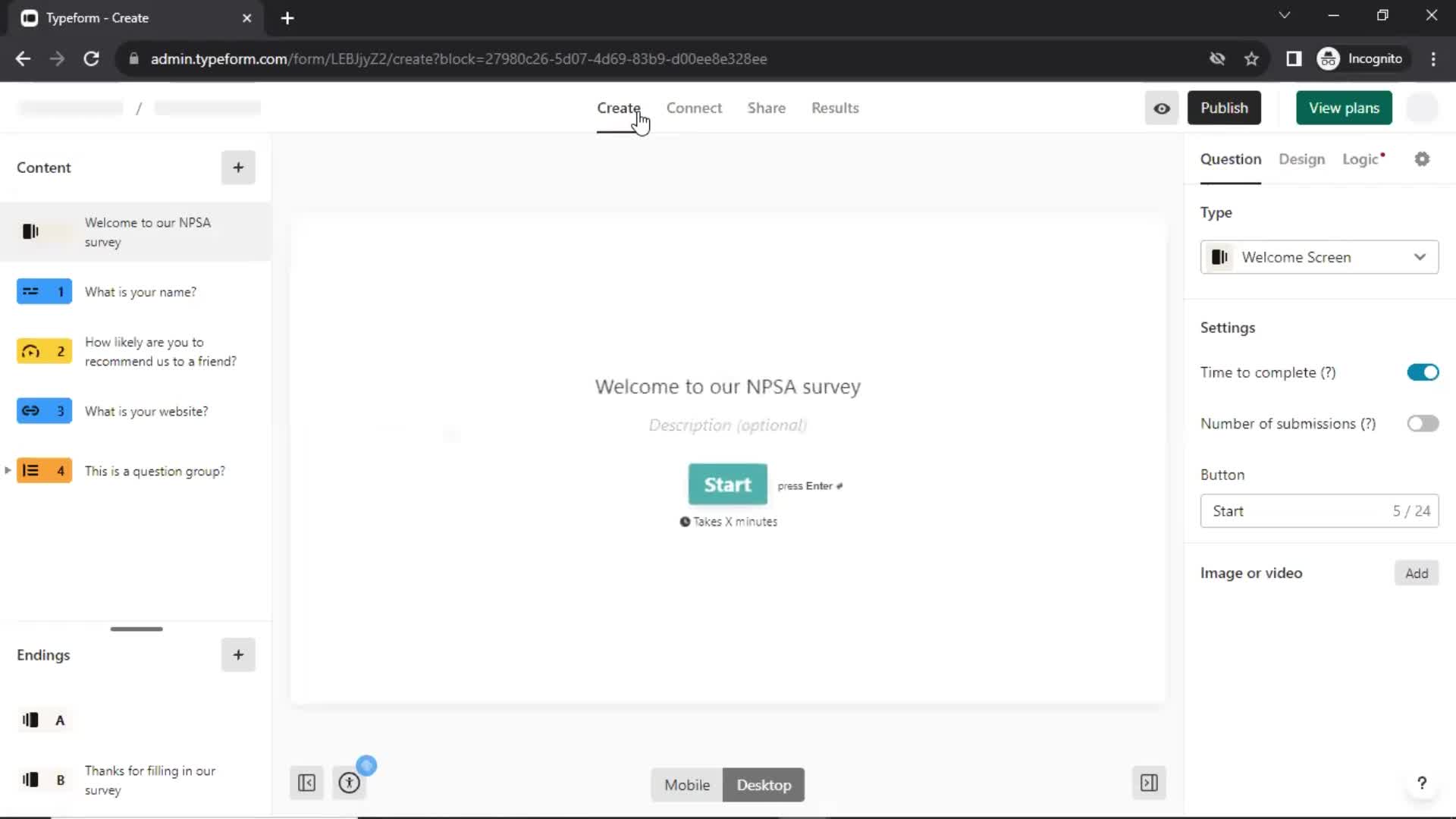 Creating a form screenshot