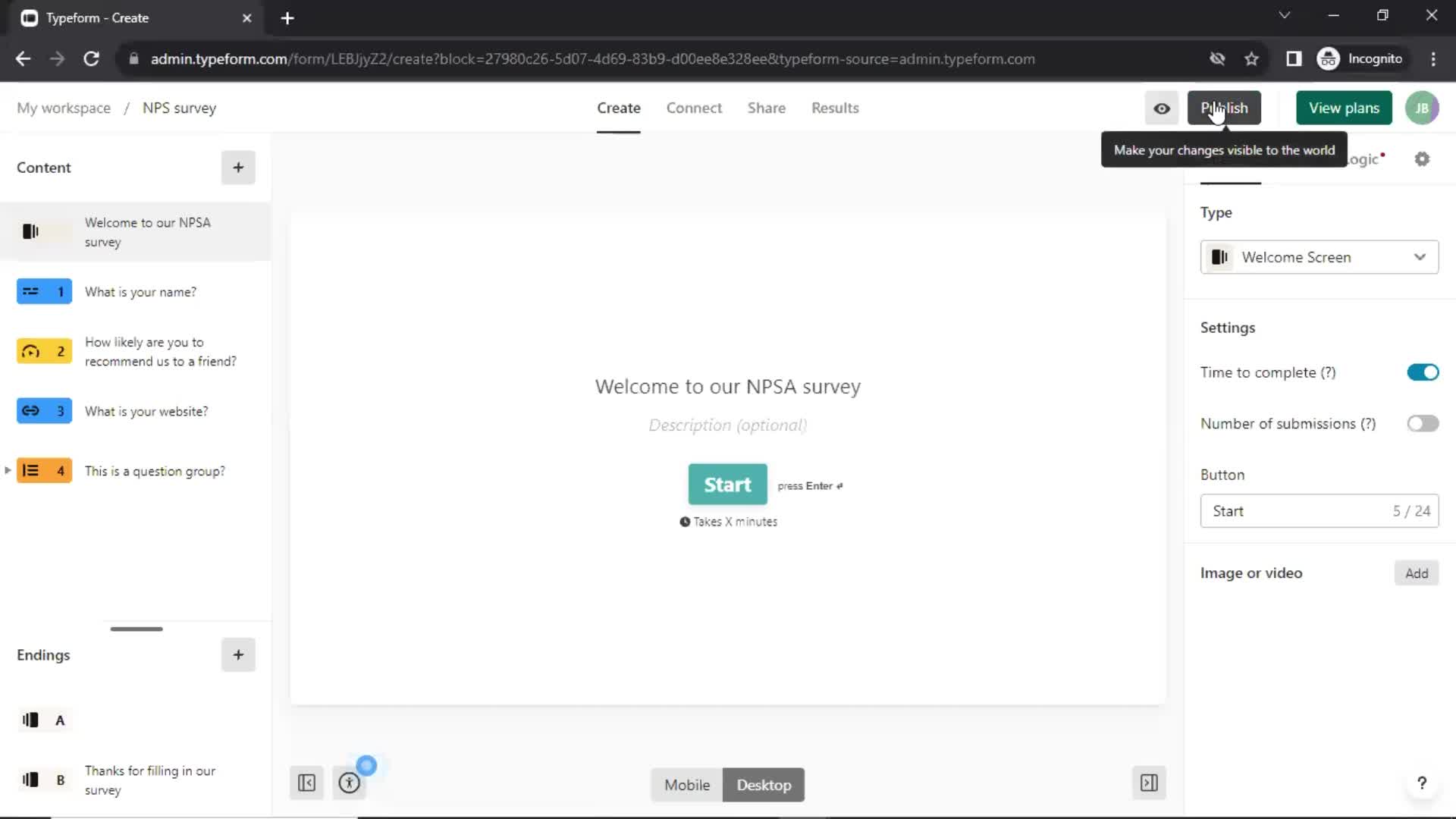 Creating a form screenshot