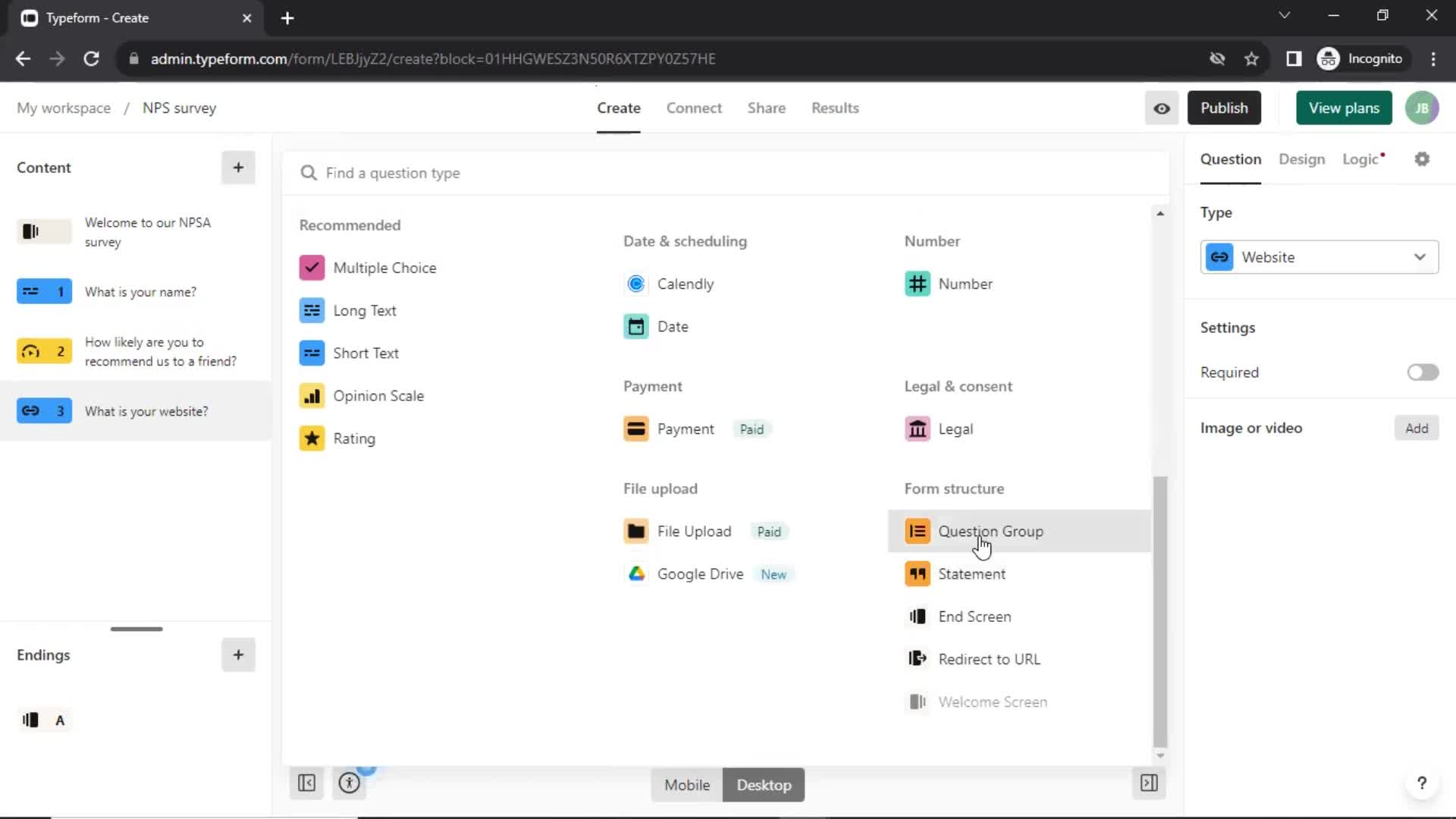 Creating a form screenshot