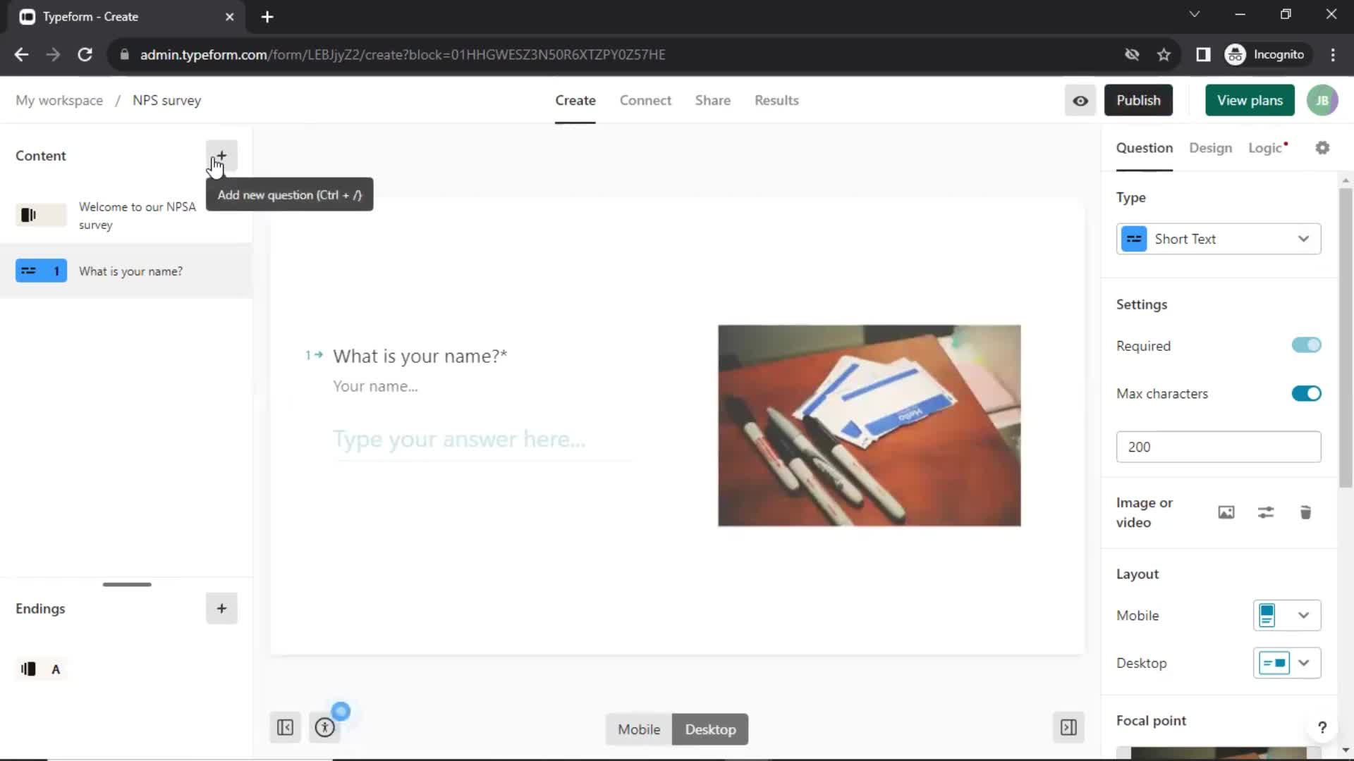 Creating a form screenshot