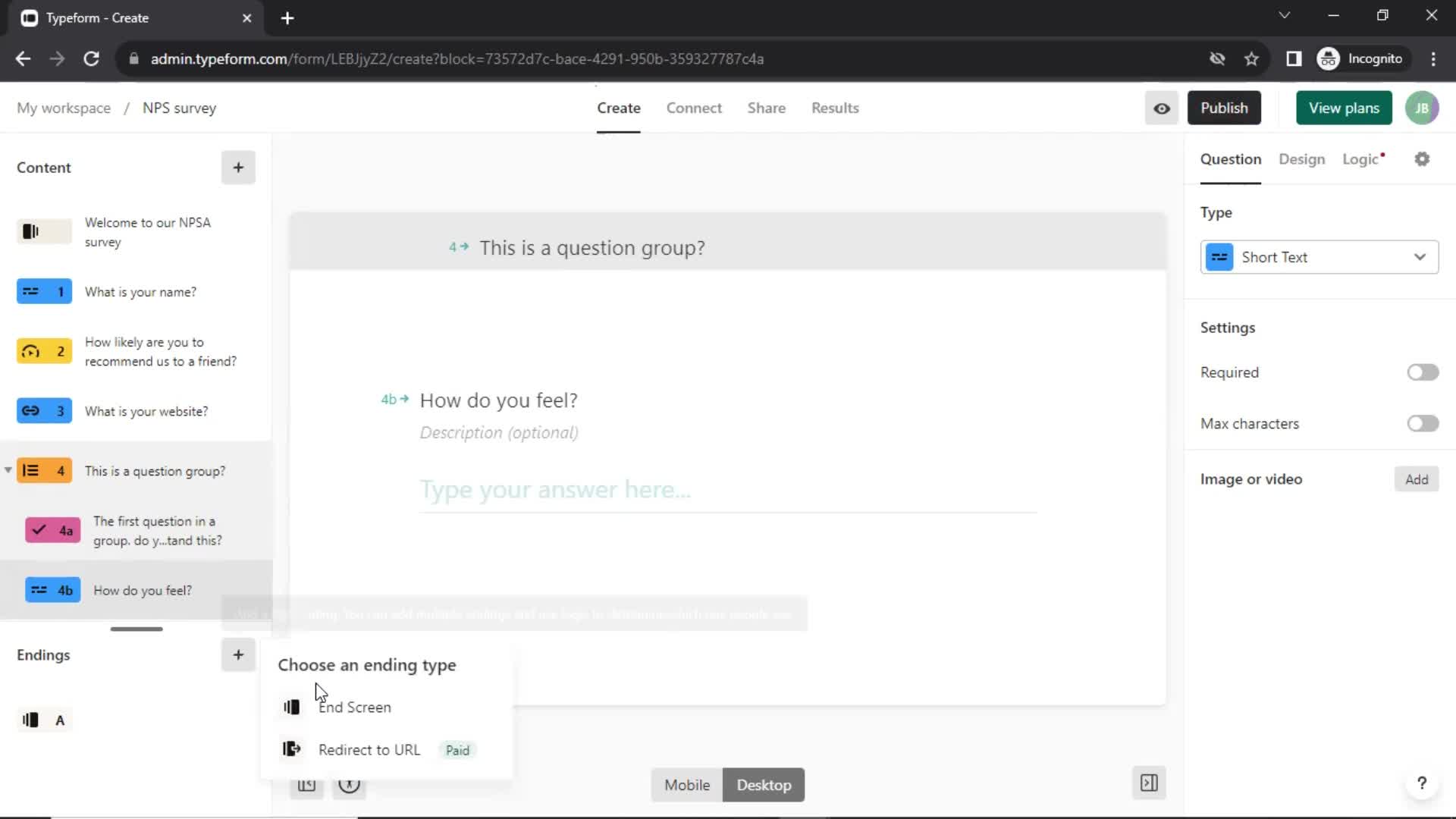 Creating a form screenshot