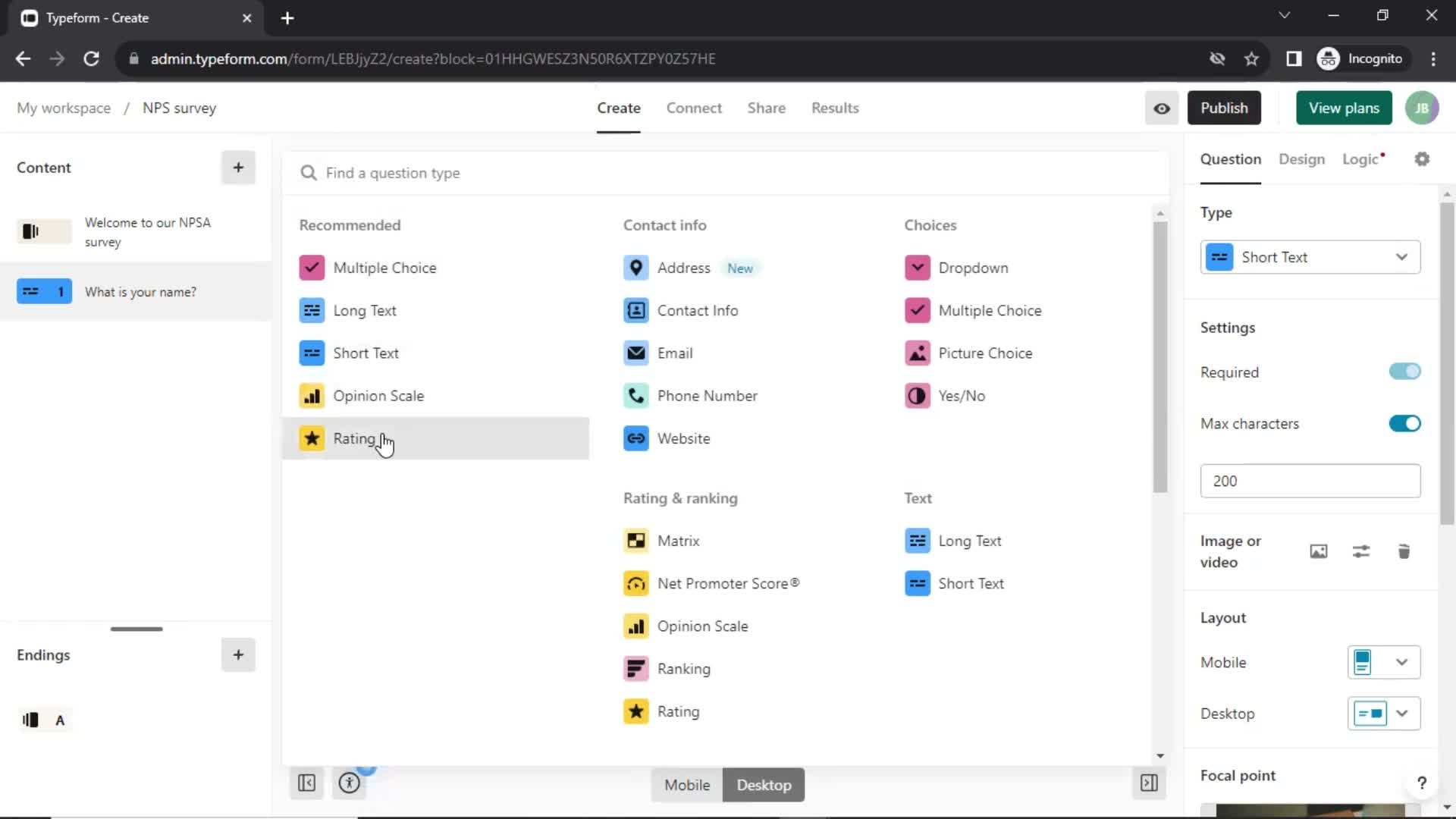 Creating a form screenshot