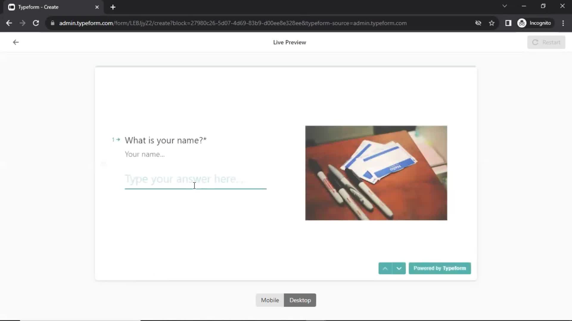 Creating a form screenshot