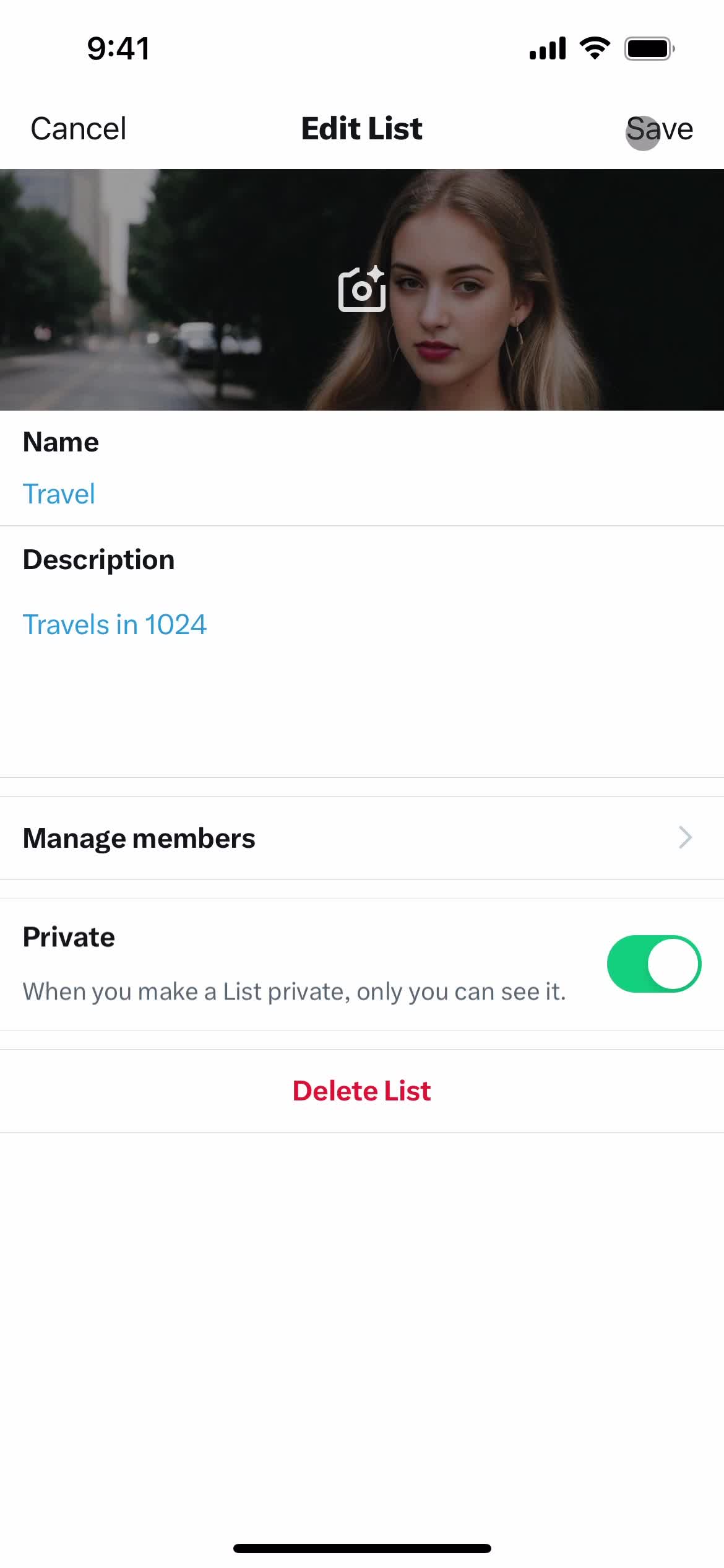 Creating a list screenshot