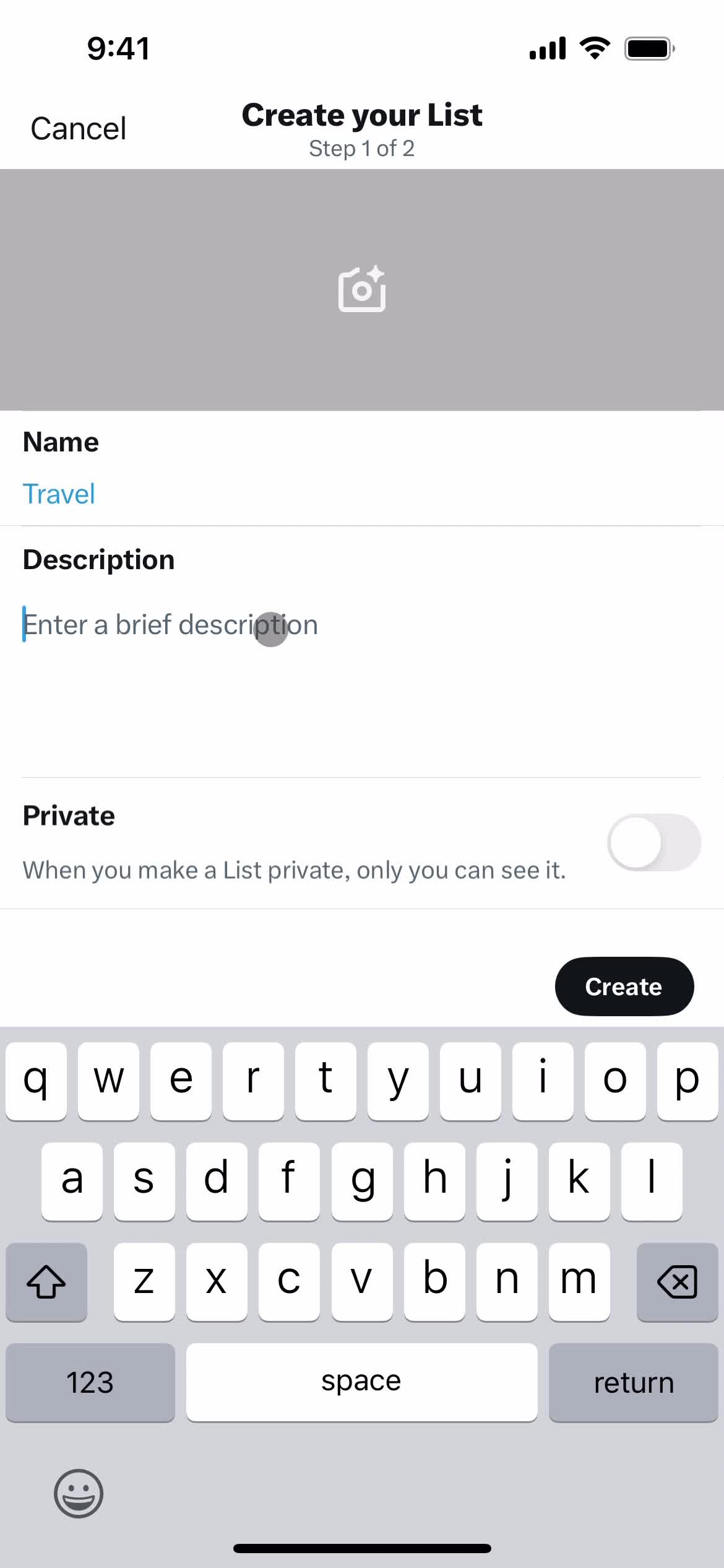 Creating a list screenshot