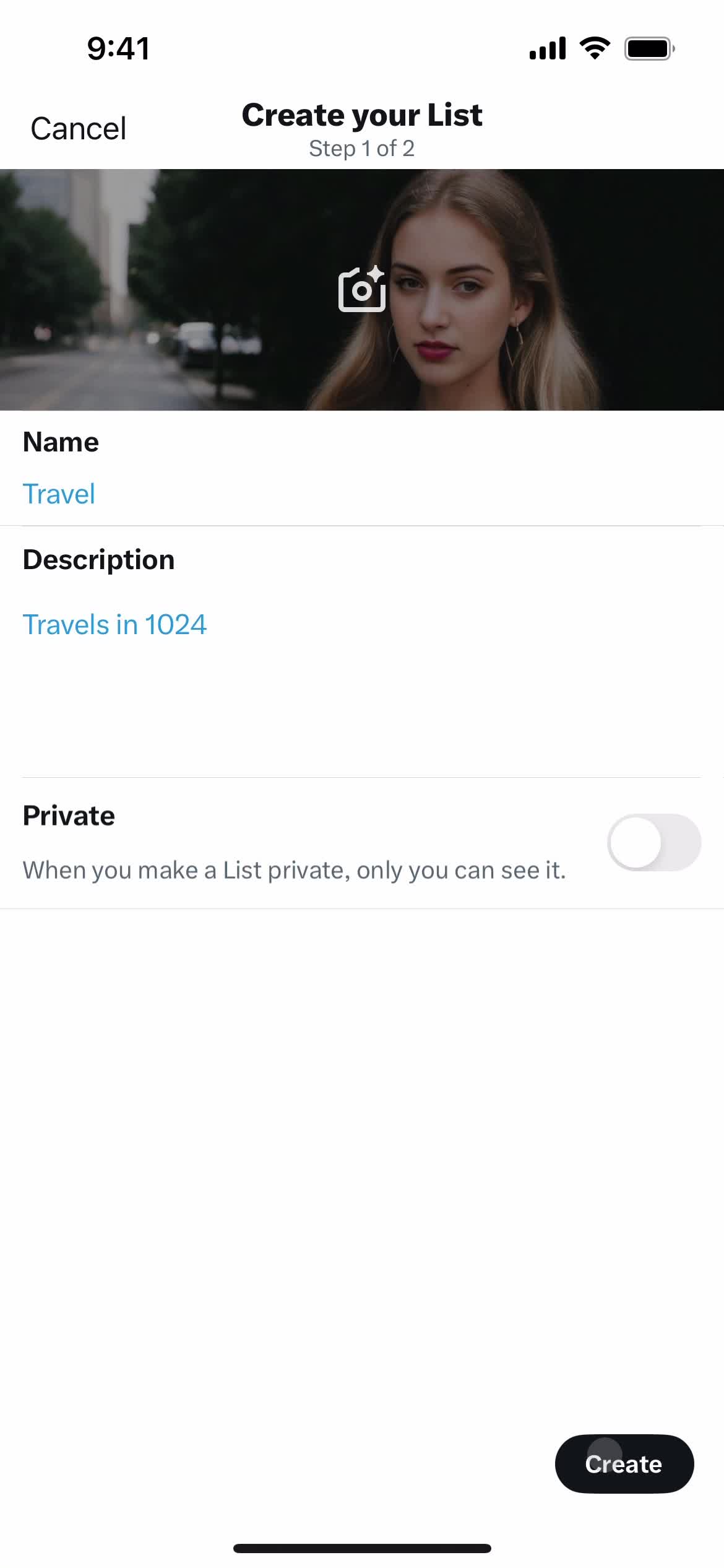 Creating a list screenshot