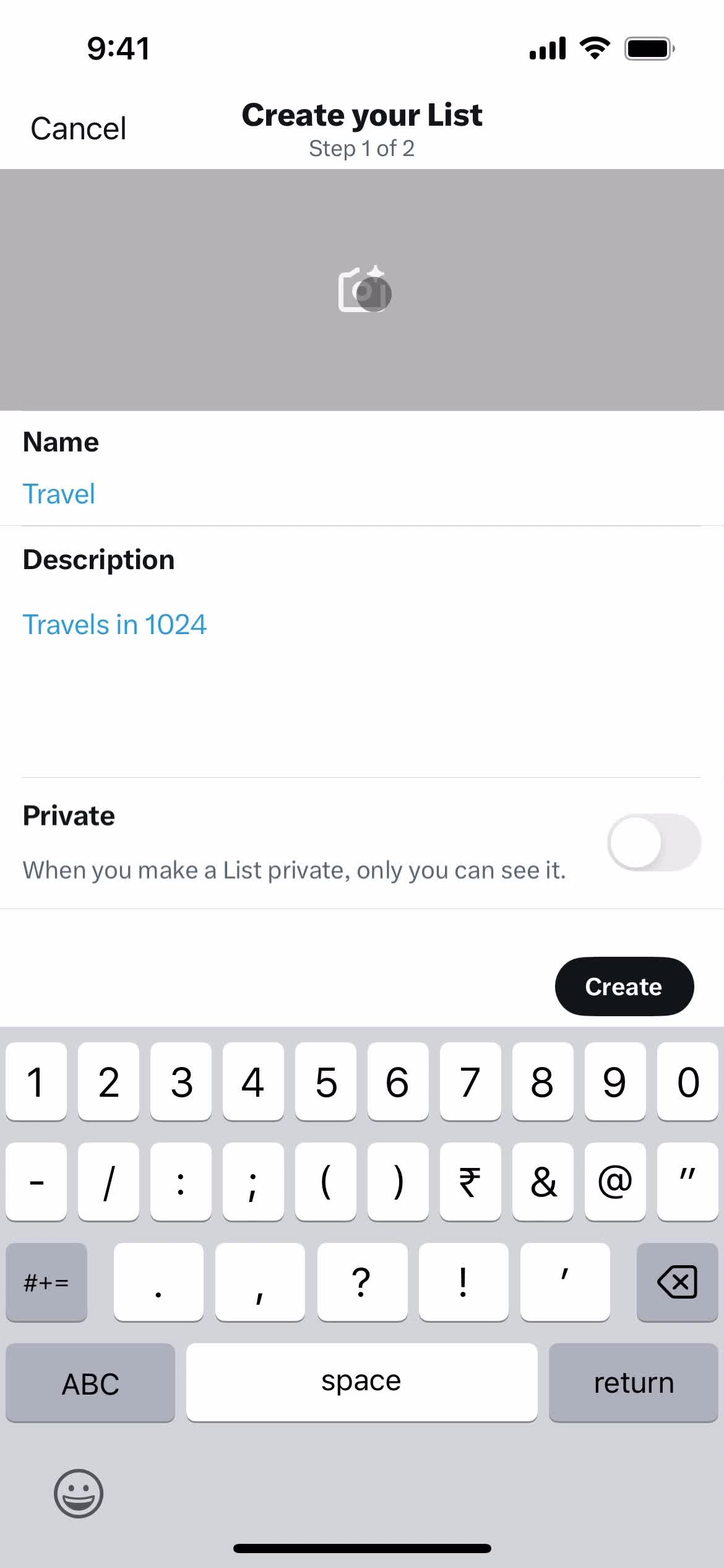 Creating a list screenshot