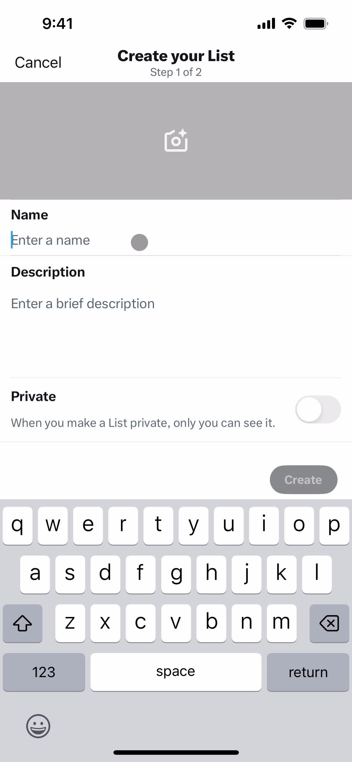 Creating a list screenshot