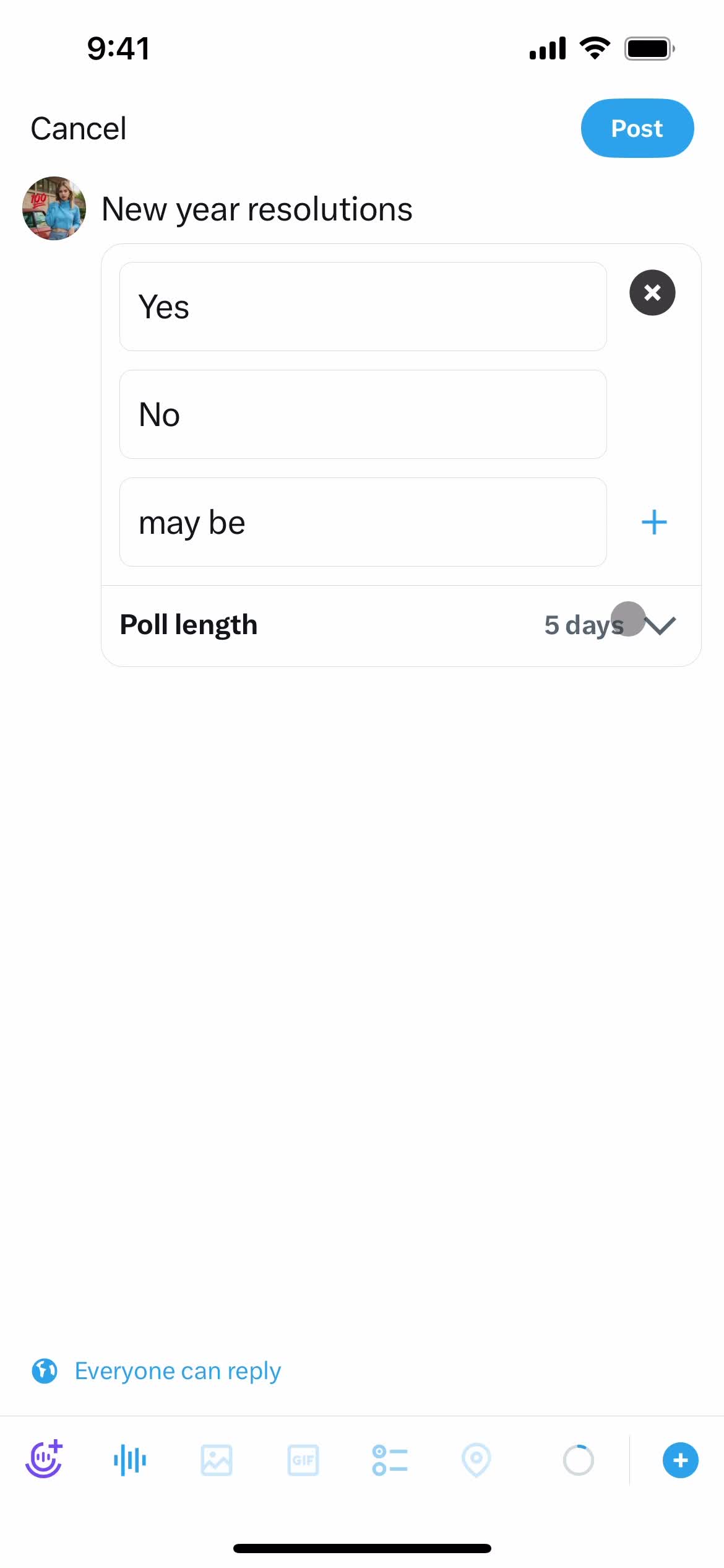 Creating a poll screenshot