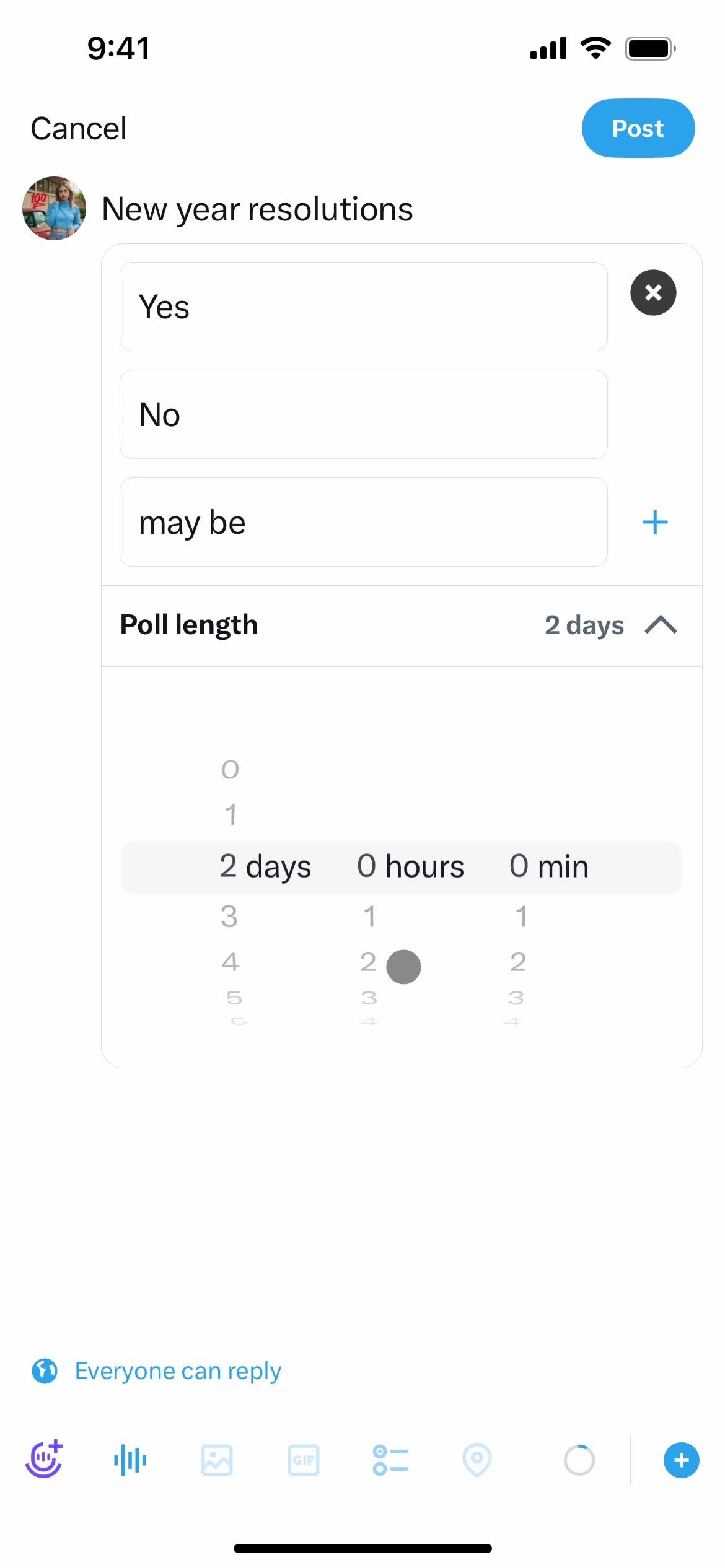 Creating a poll screenshot