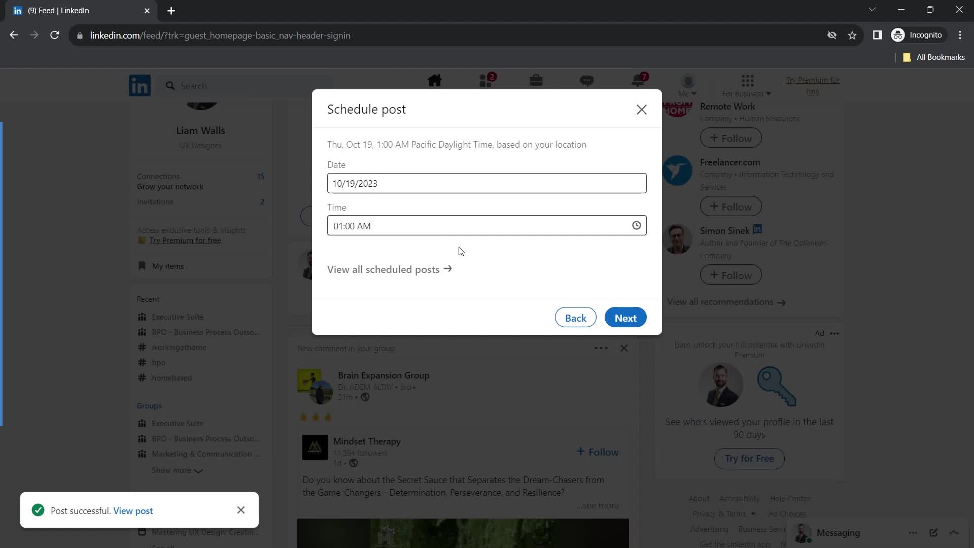 Creating a post on LinkedIn video thumbnail