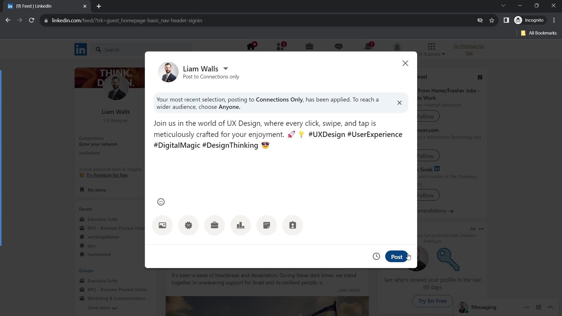 Creating a post on LinkedIn video thumbnail