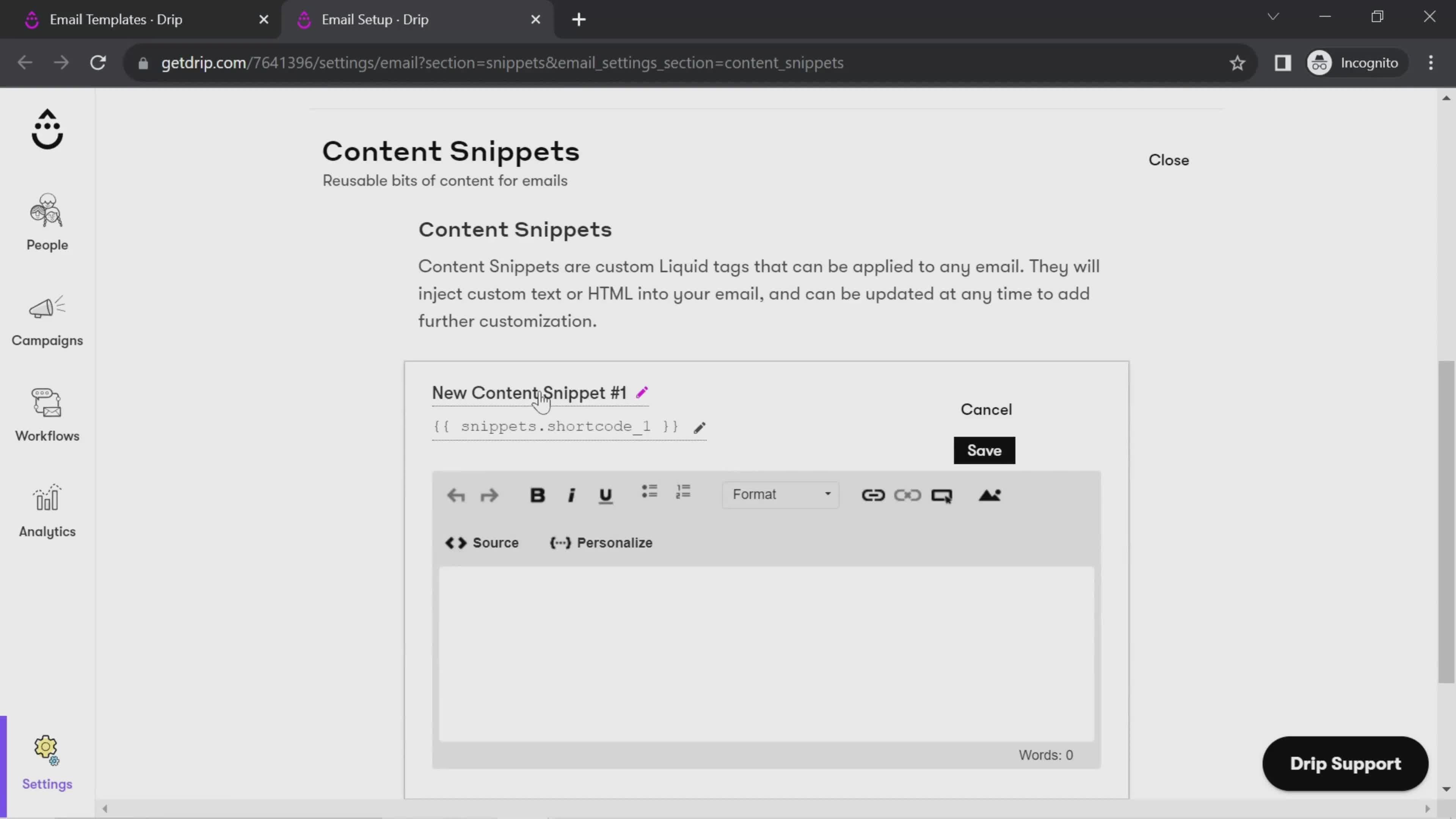 Creating a content snippet on Drip video thumbnail