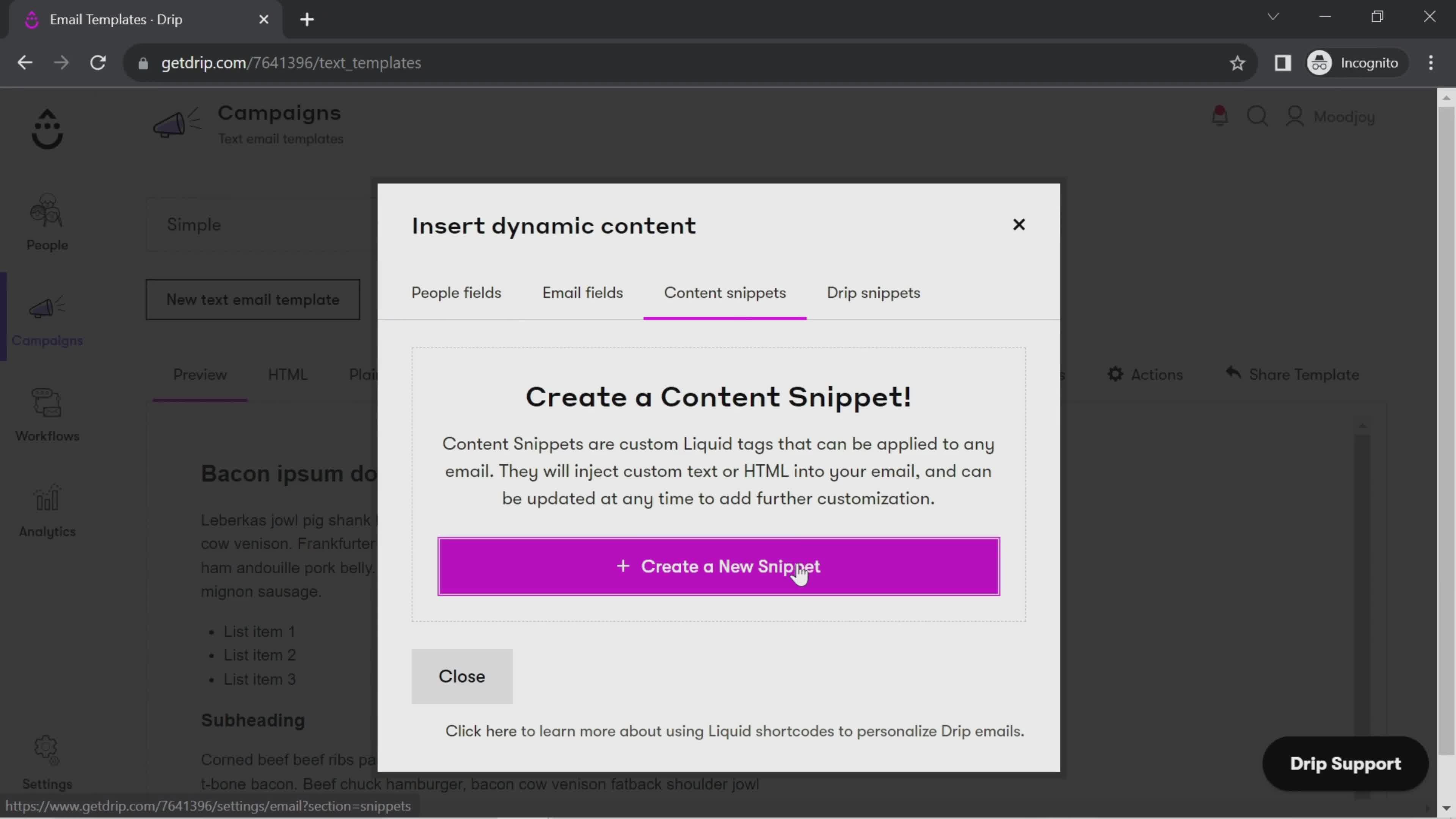 Creating a content snippet screenshot