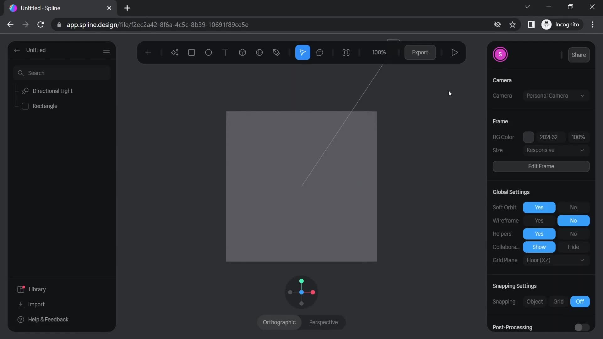 Screenshot of Editor on Creating a design on Spline user flow
