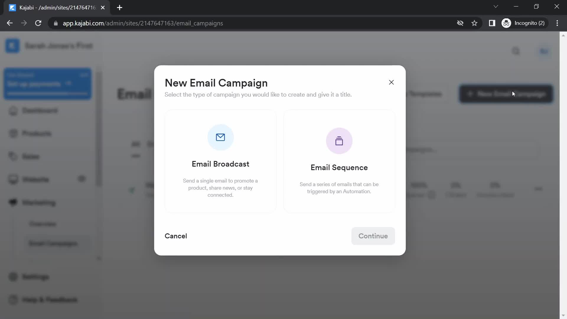 Creating a drip campaign screenshot