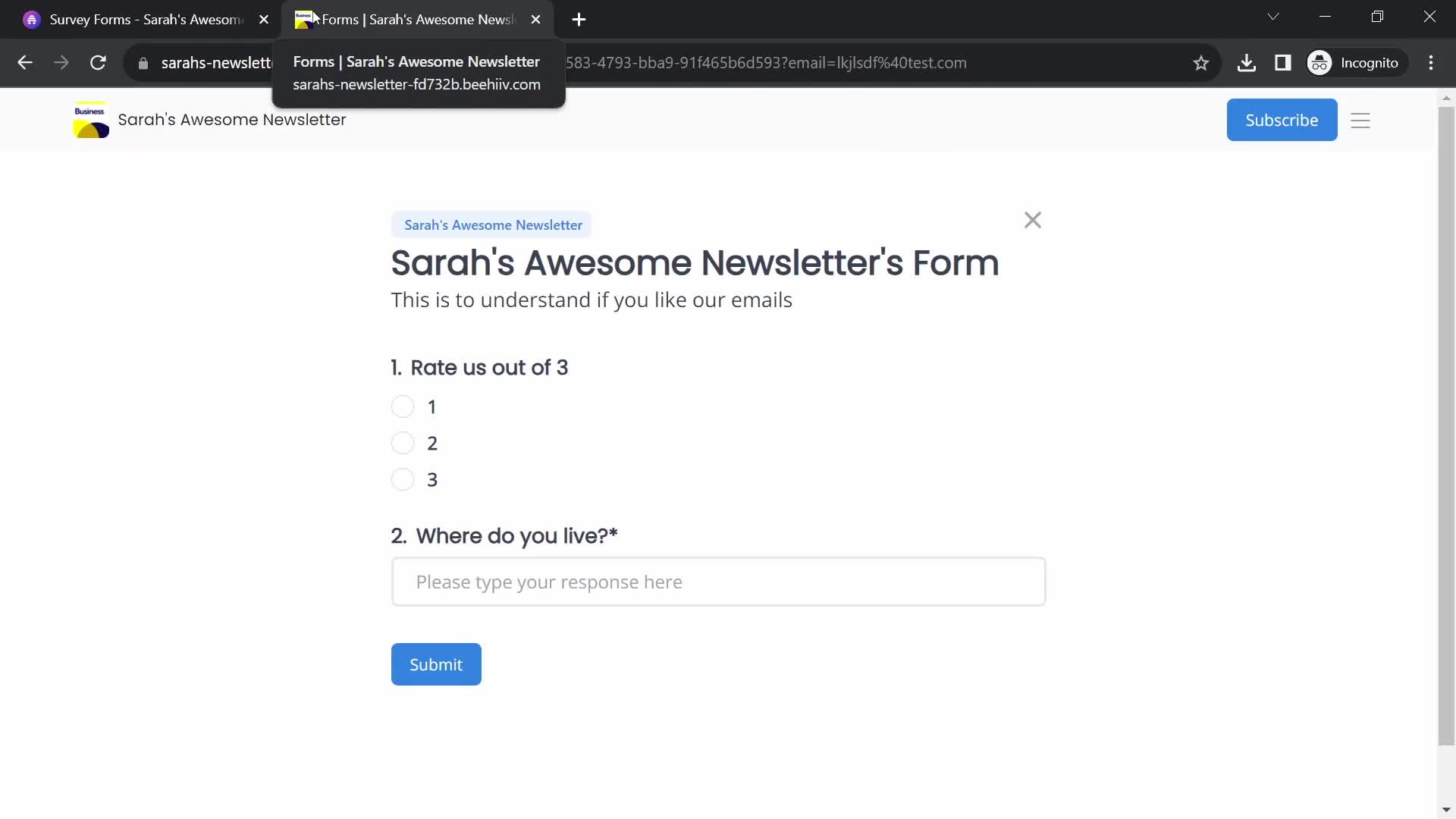 Creating a form screenshot