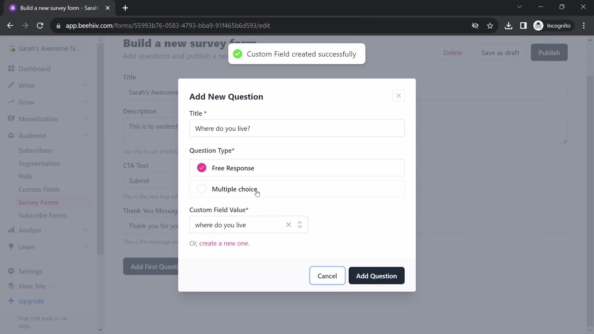 Creating a form screenshot