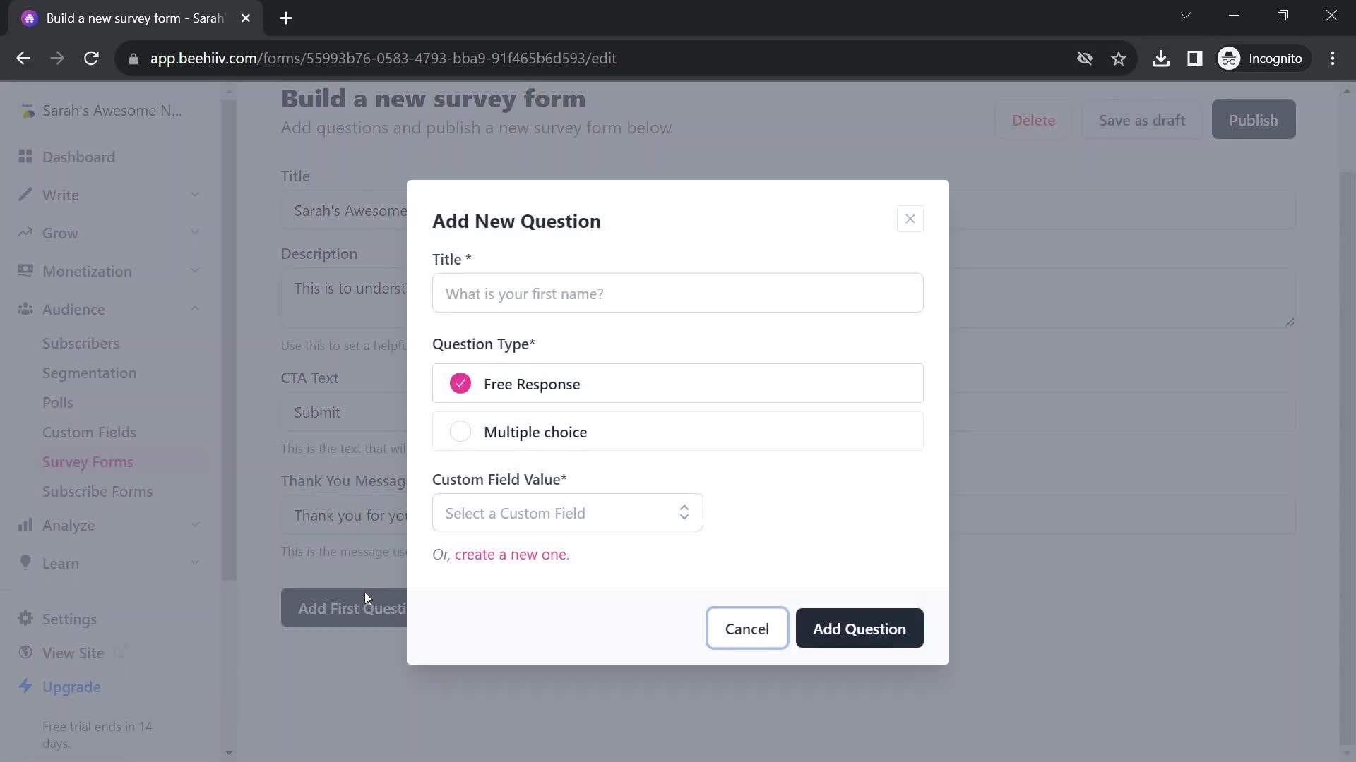 Creating a form screenshot