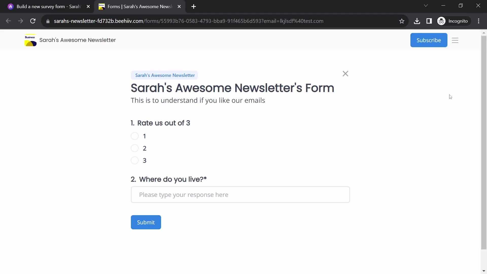 Creating a form screenshot