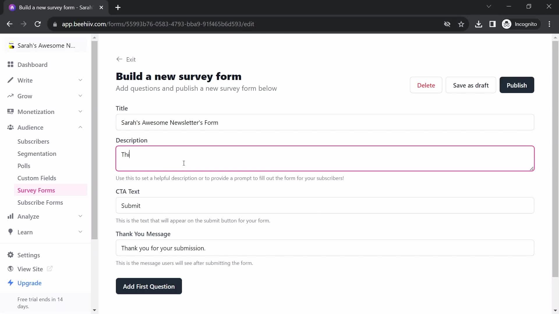 Creating a form screenshot