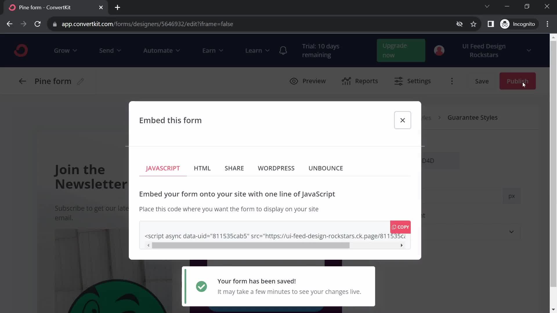 Creating a form screenshot