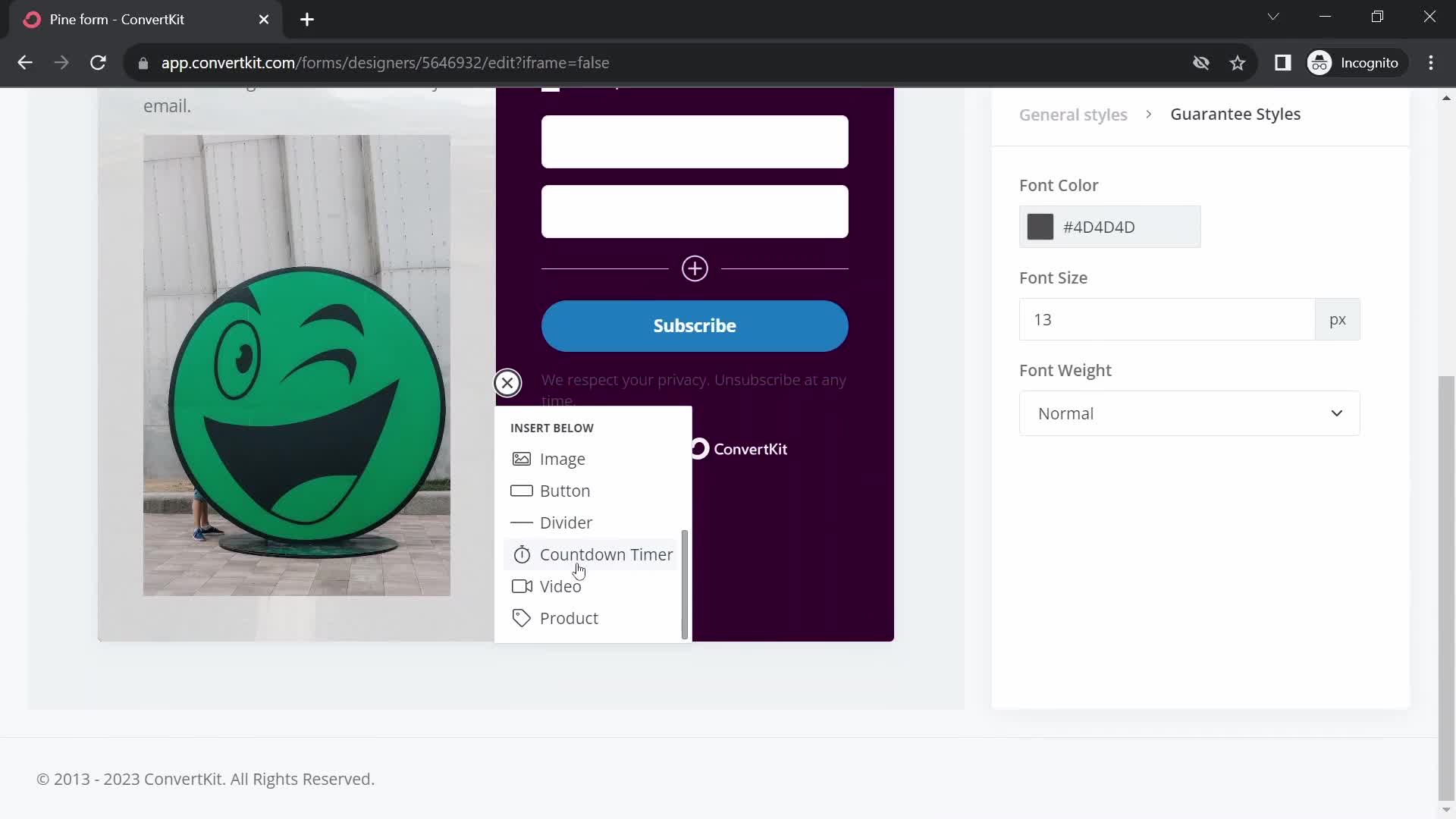 Creating a form screenshot