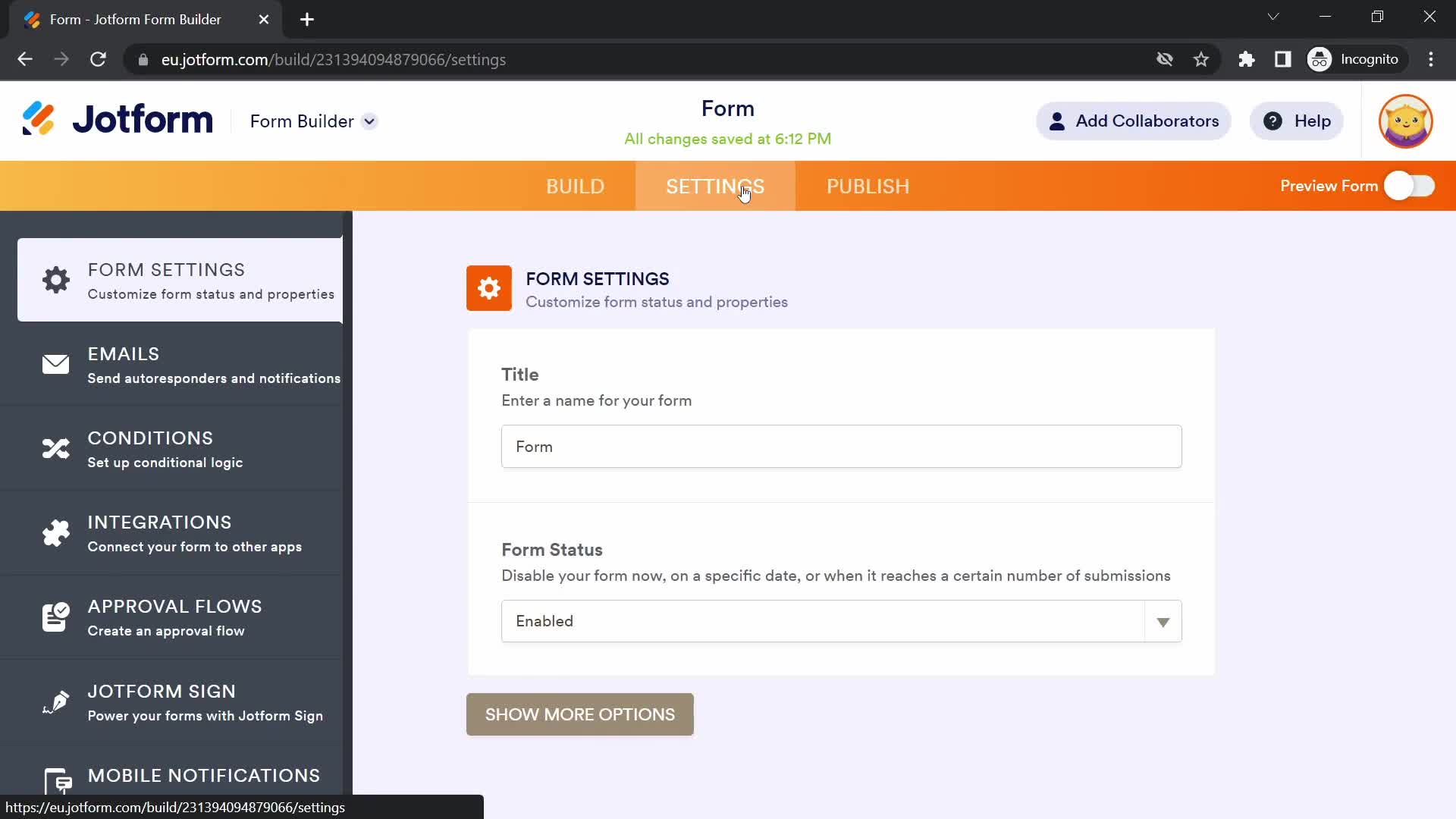 Creating a form screenshot