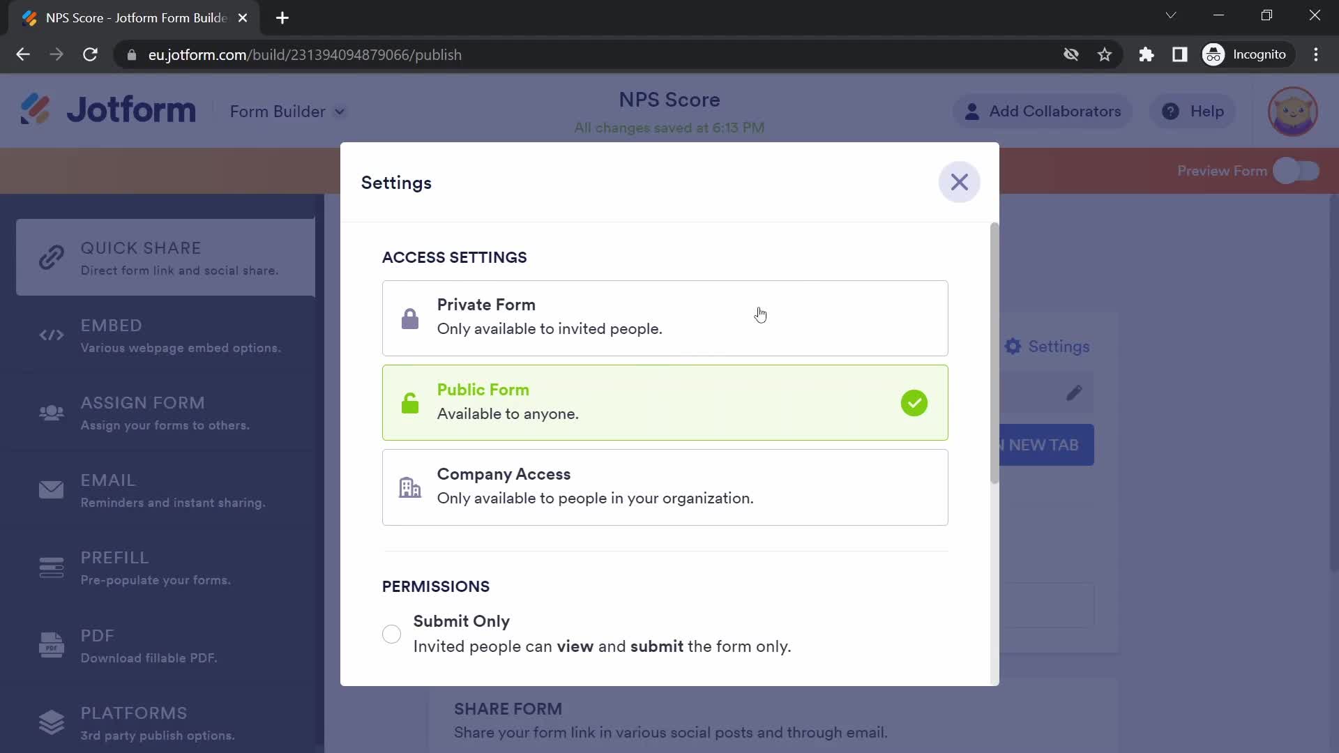 Creating a form screenshot