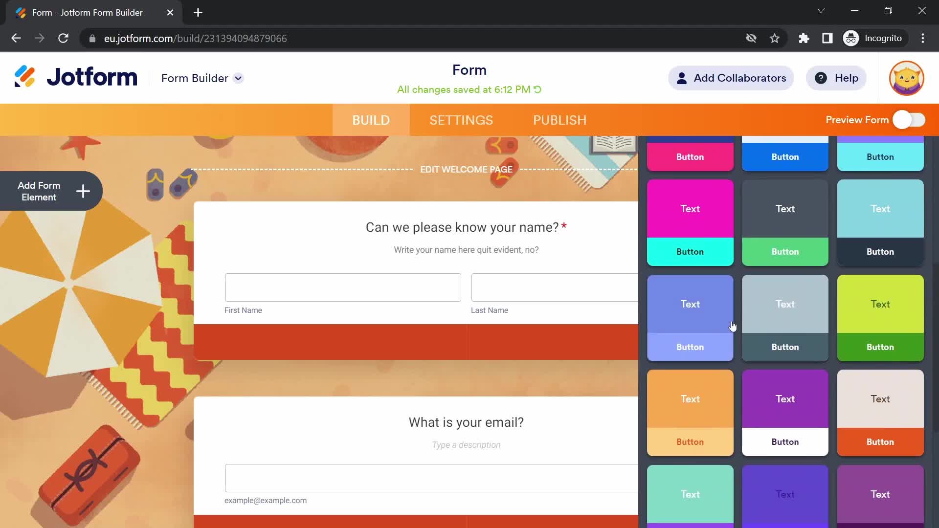 Creating a form screenshot