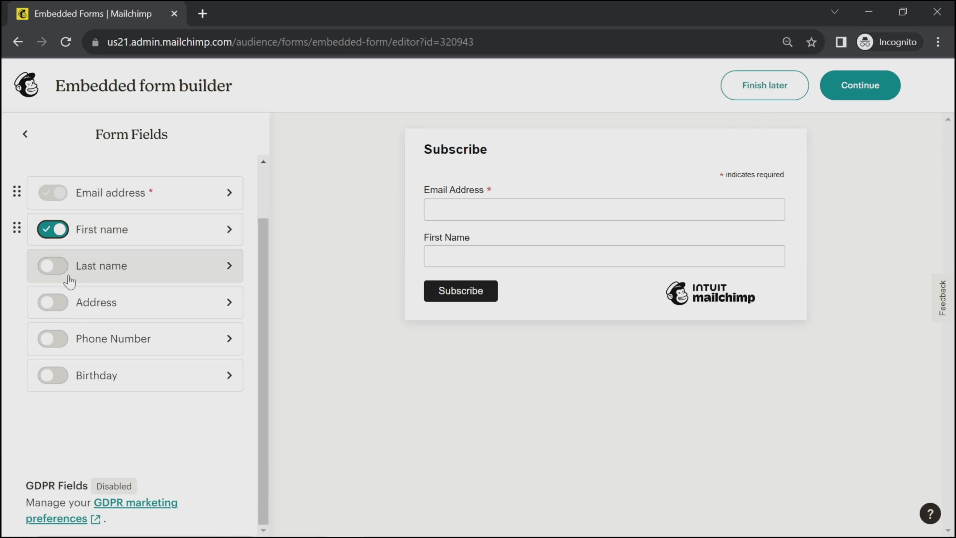 Creating a form screenshot