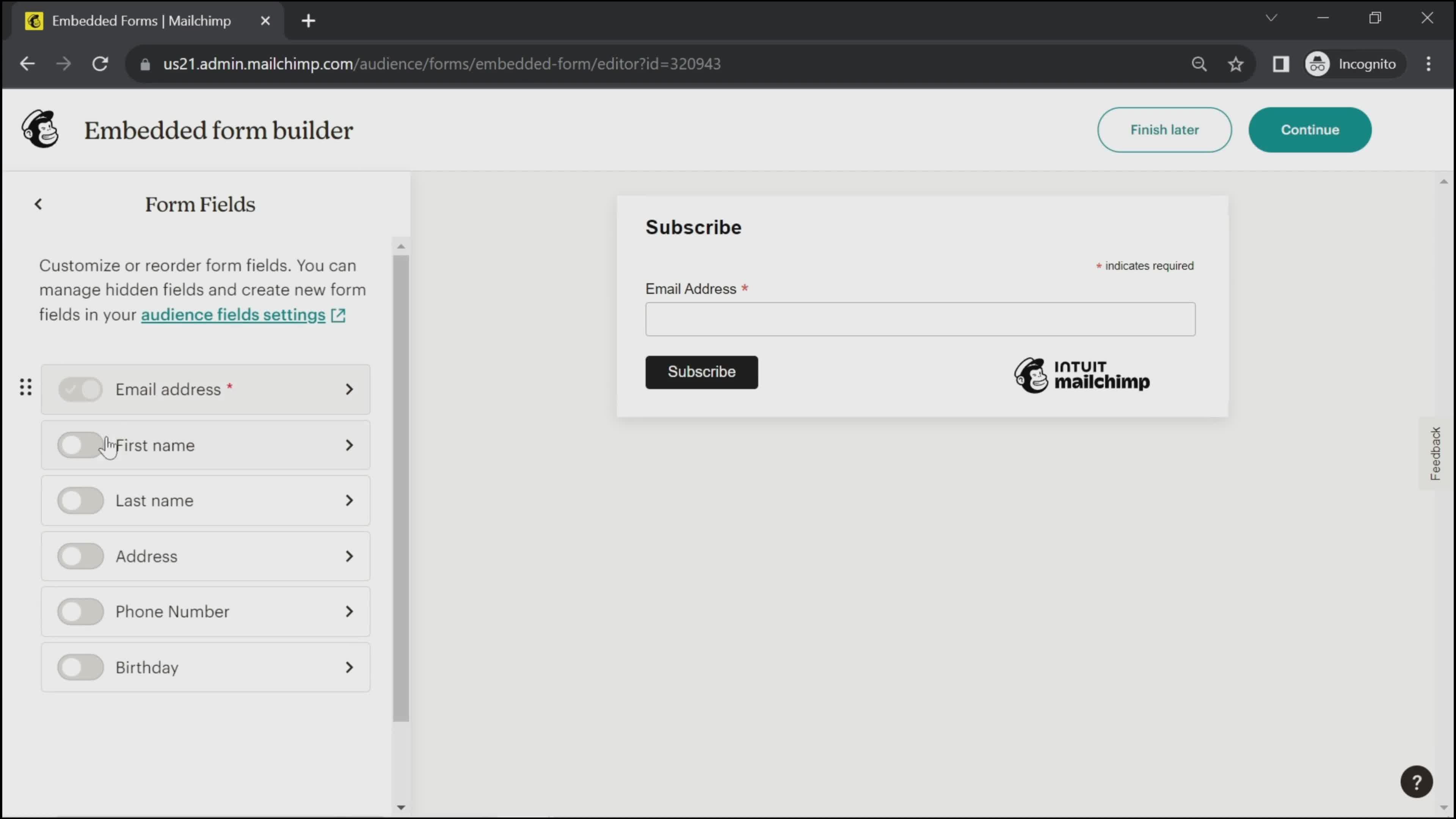 Creating a form screenshot