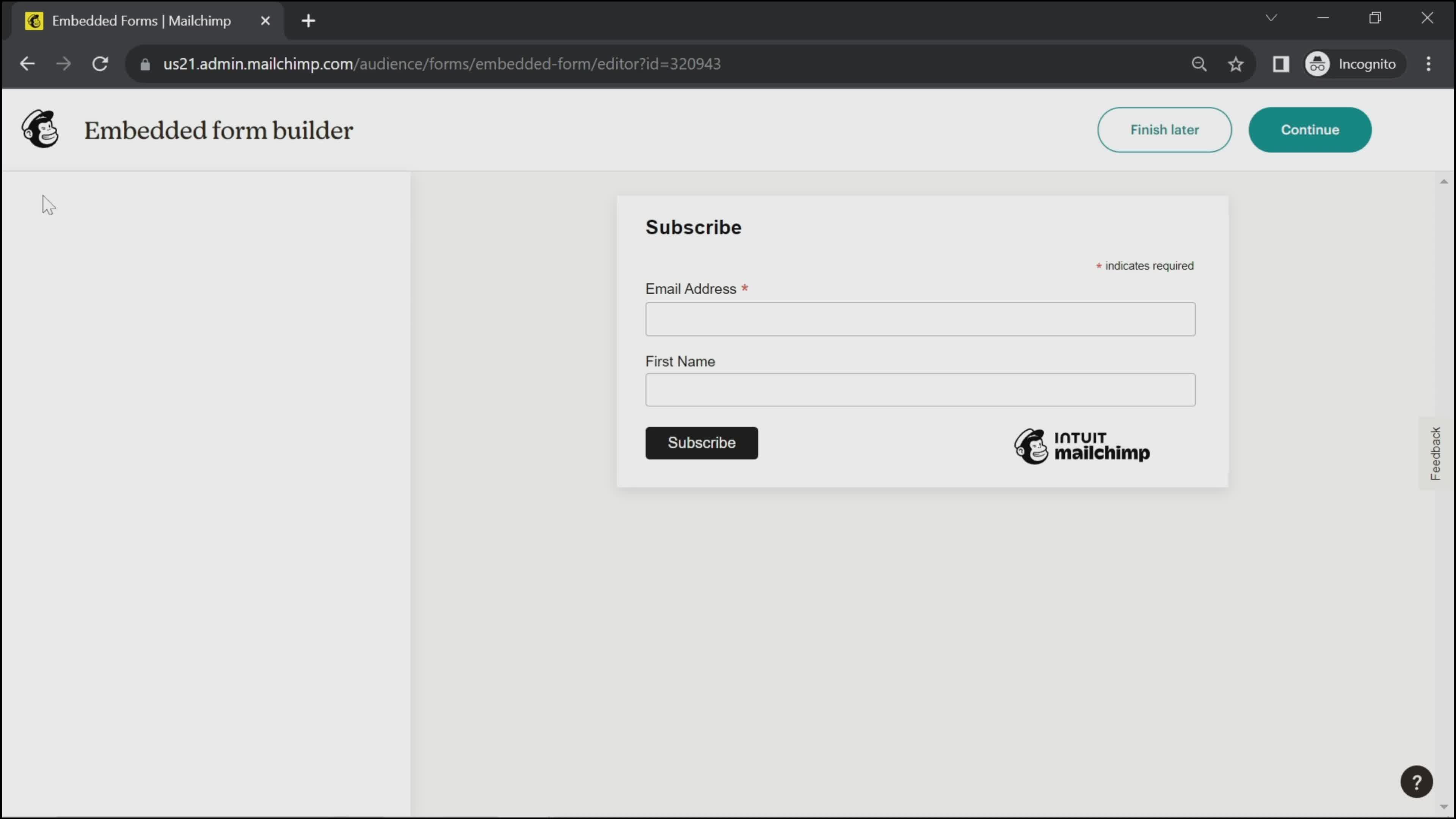 Creating a form screenshot